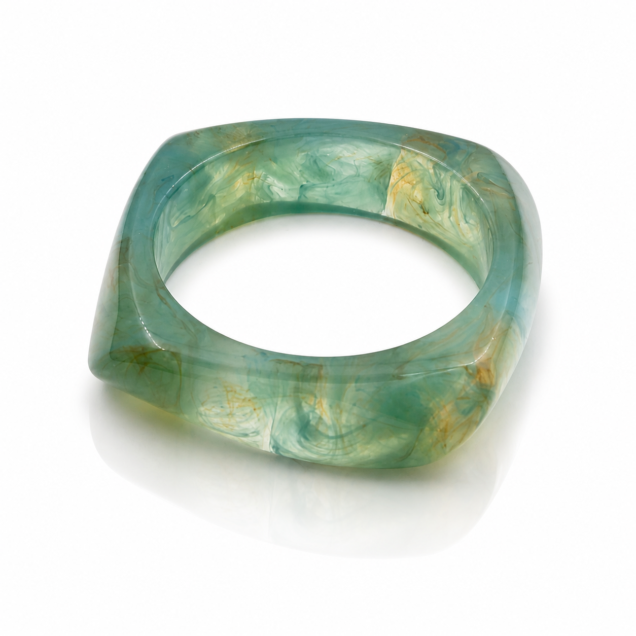 Green Marble Resin Square Bangle Bracelet for Women