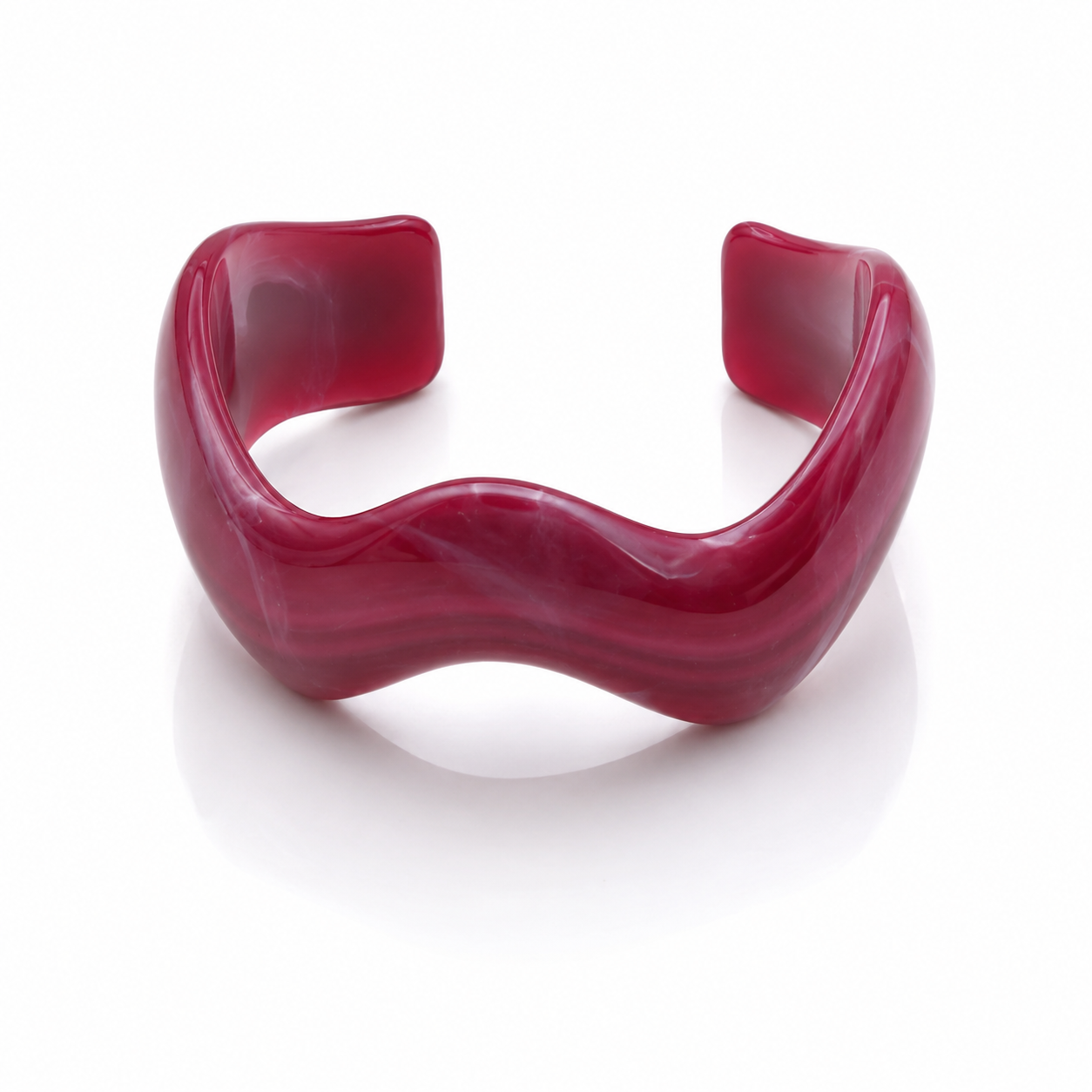 Berry Red Marble Wave Resin Open Cuff Bracelet for Women