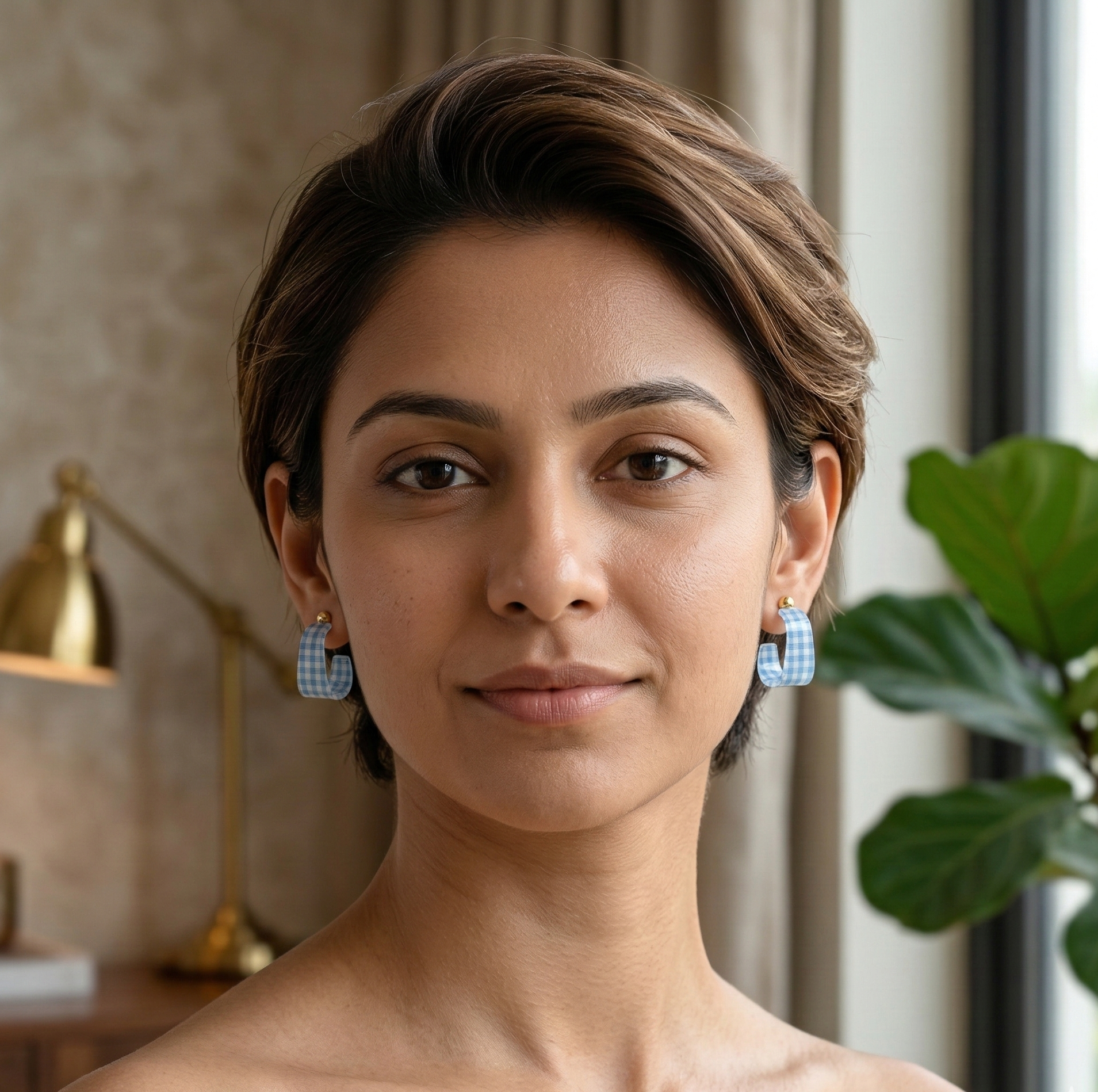 Sky Check C Hoop Earrings