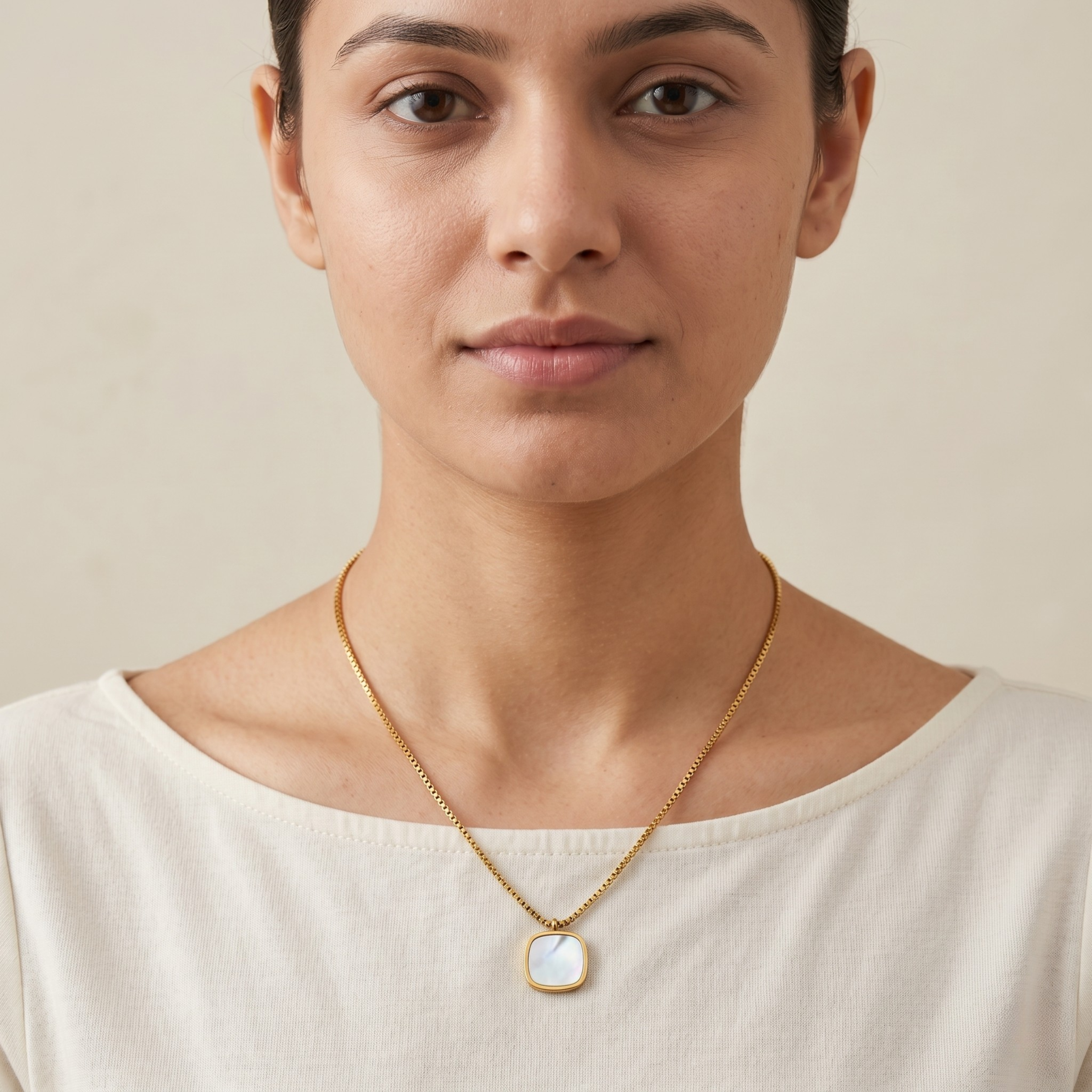 Gold Square Shell Pendant Necklace