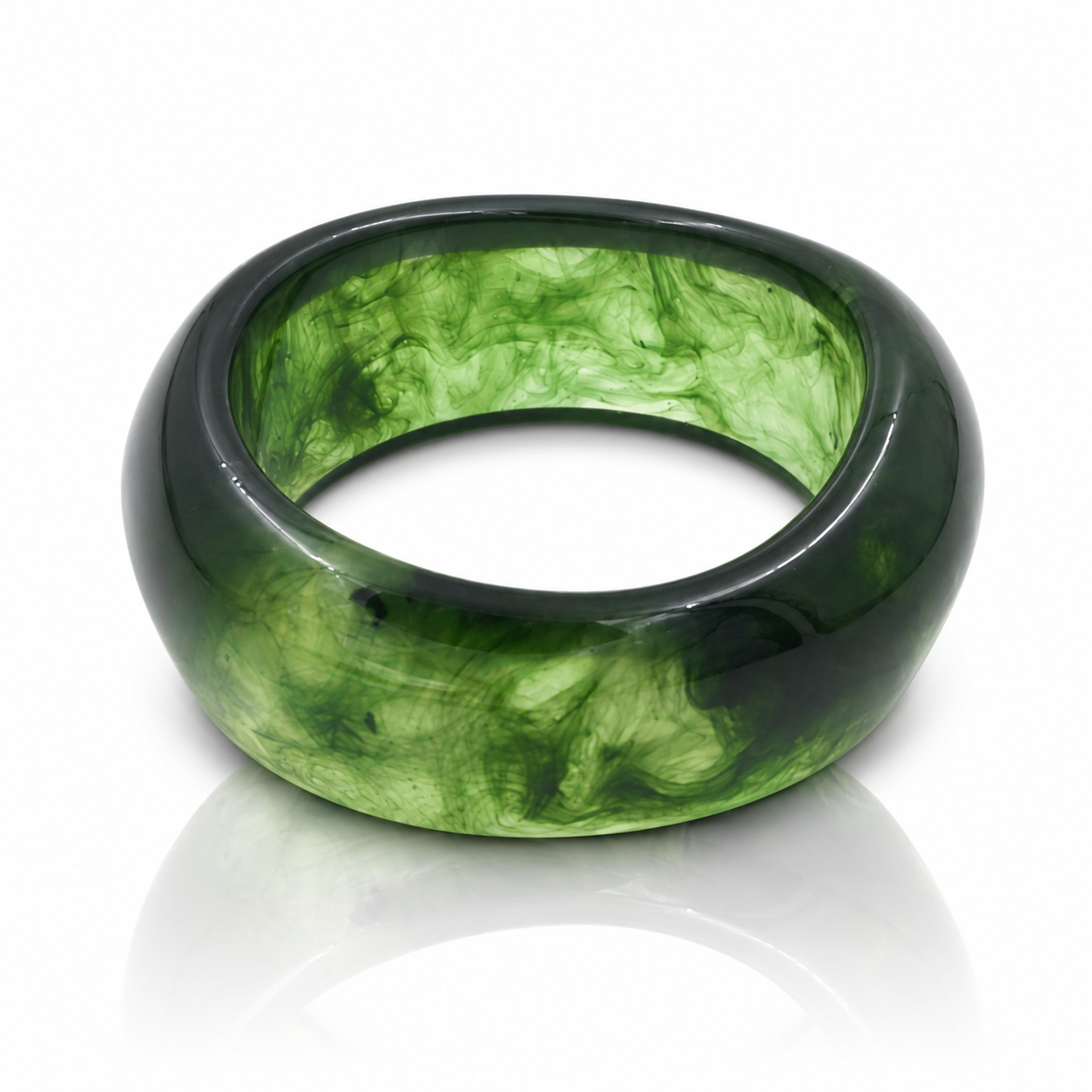Forest Green Wide Marbled Resin Bangle Bracelet for Women