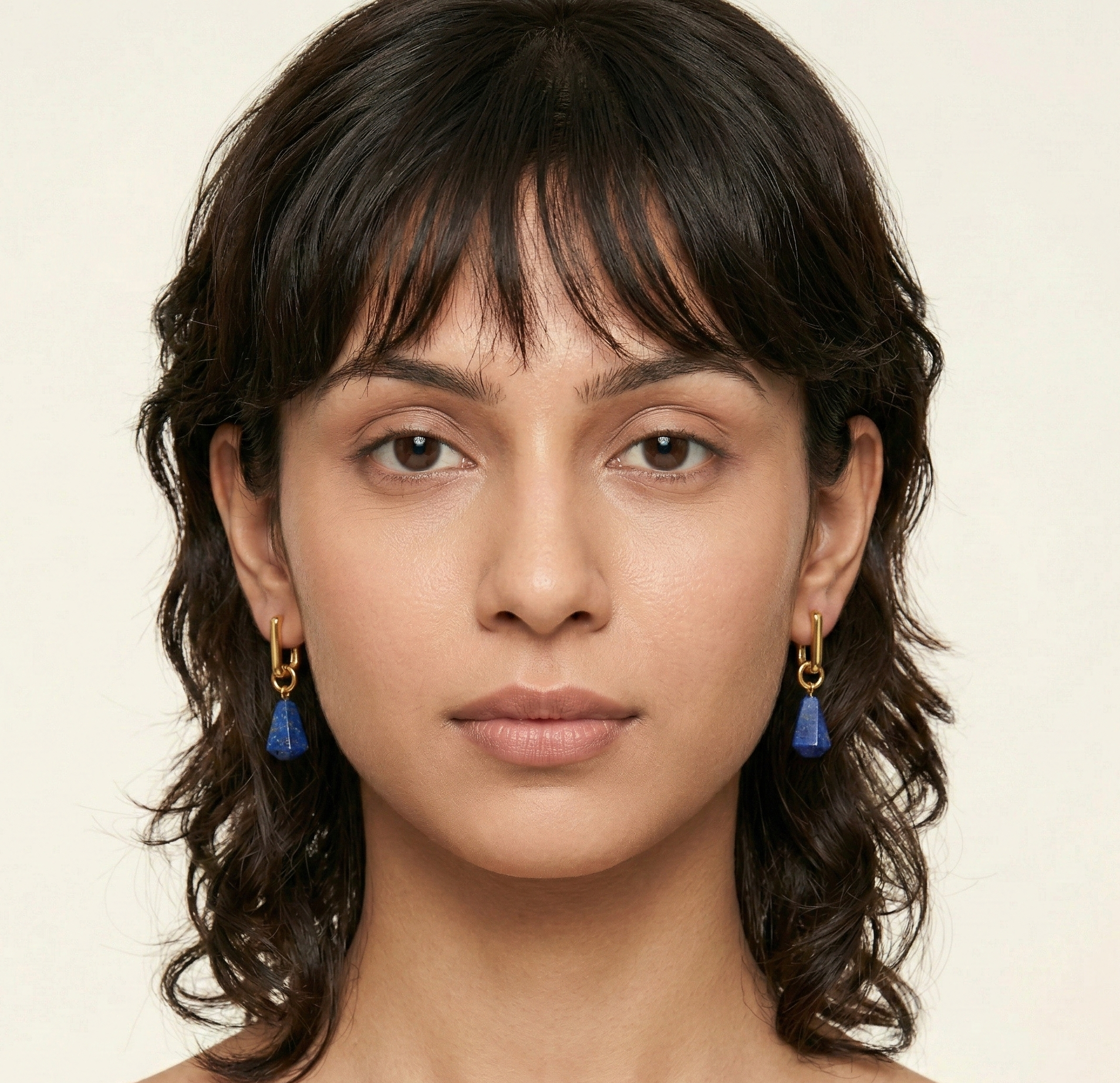 Lapis Lazuli Drop Earrings Gold Tone Brass