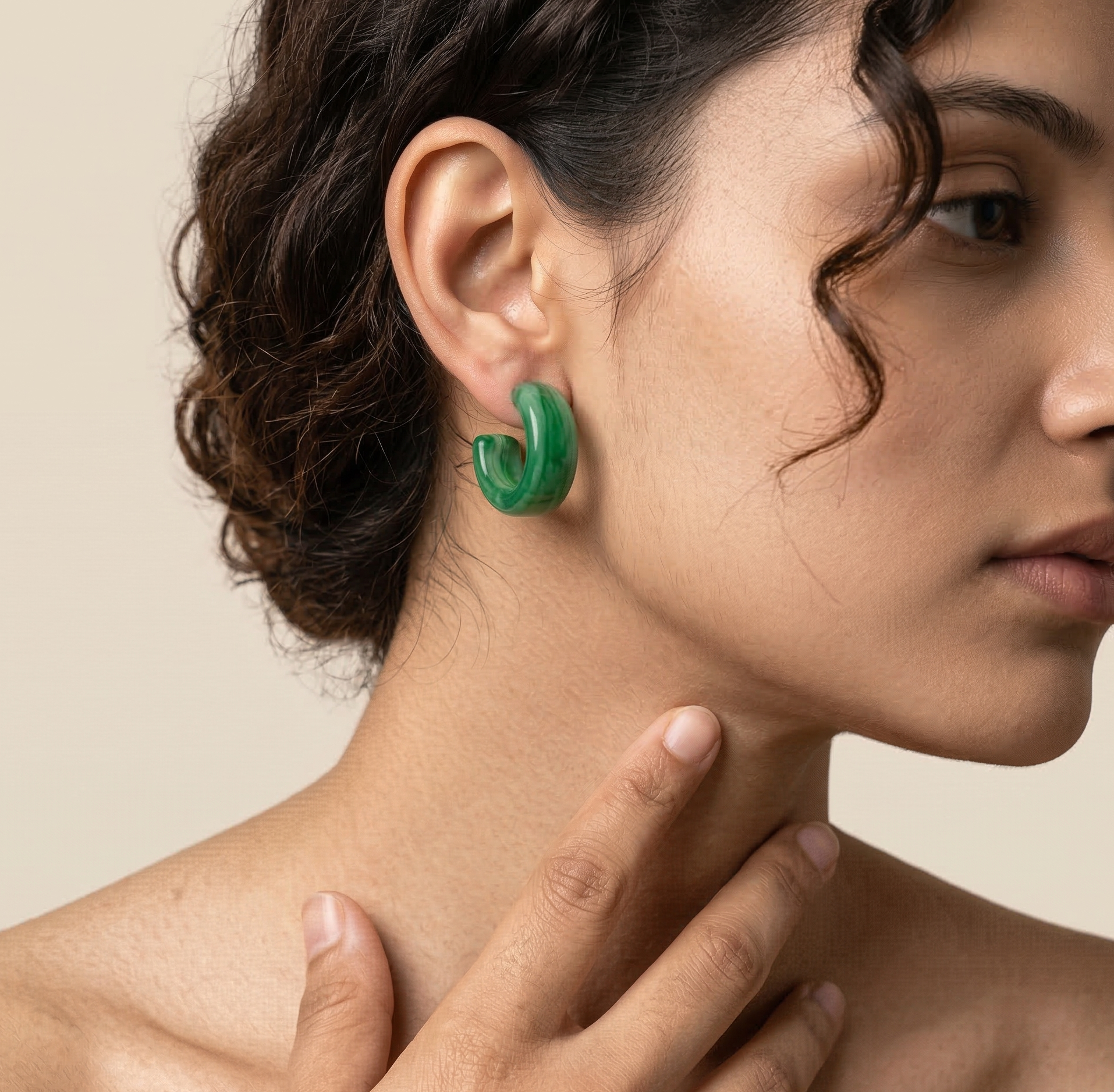 Mint Green Resin C Hoop Earrings