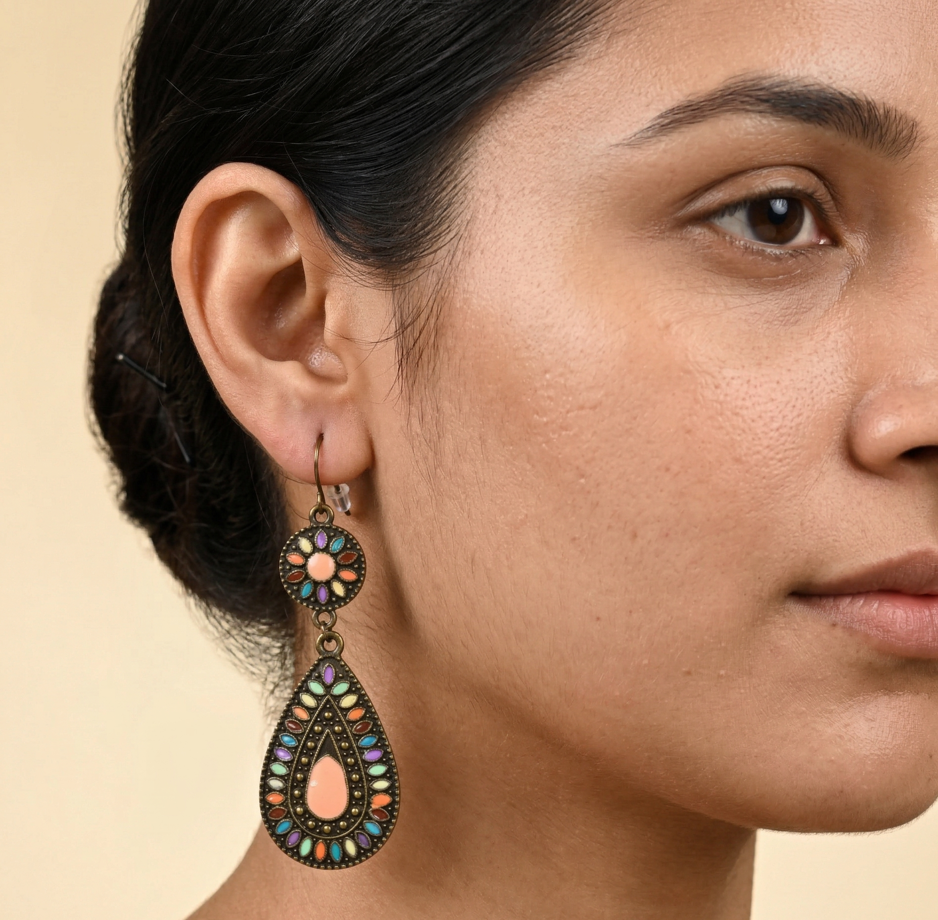 Vintage Boho Water Droplet Earrings Gold Plated Antique Copper Finish