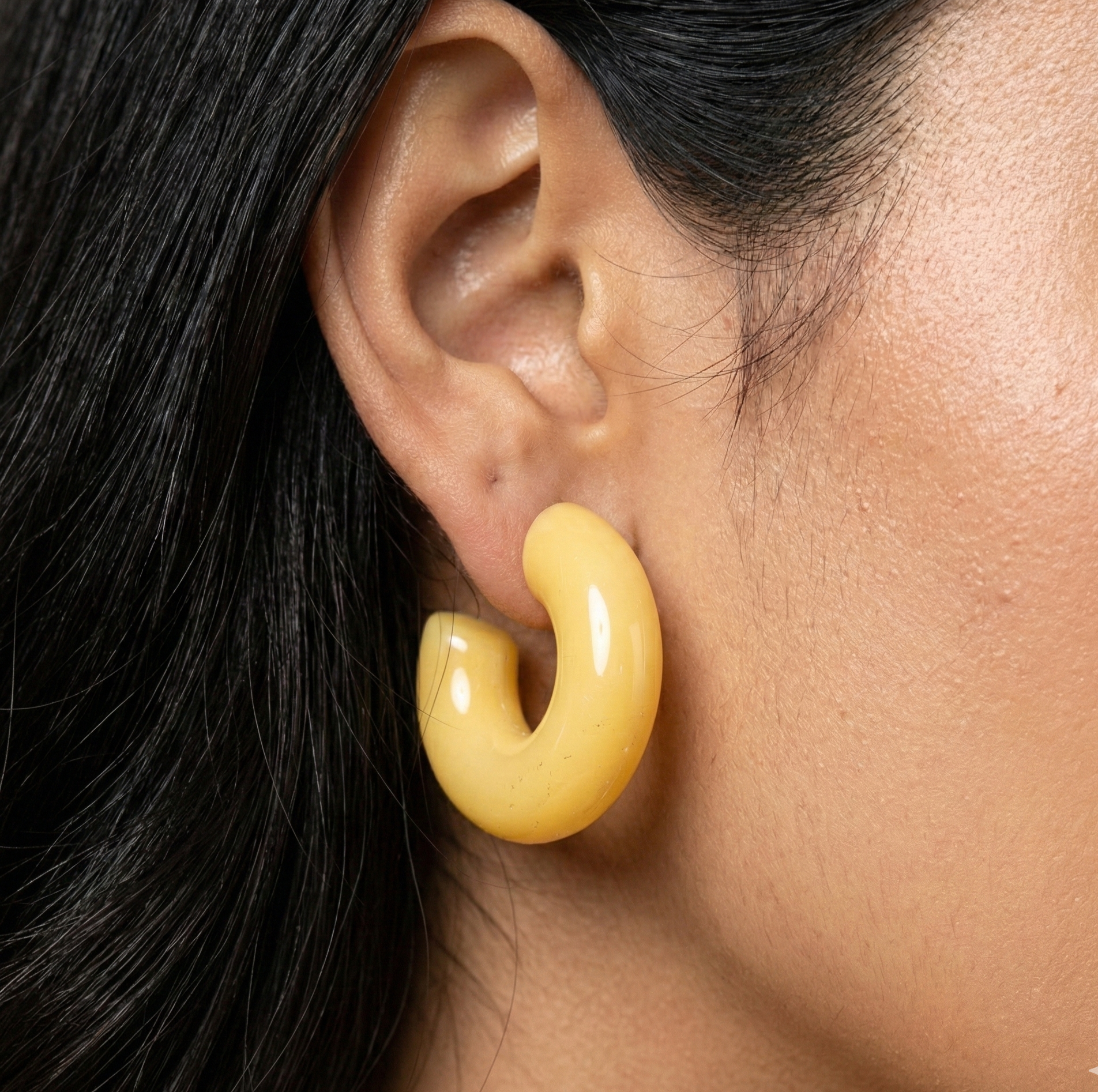 Butter Yellow Acrylic C Hoop Earrings