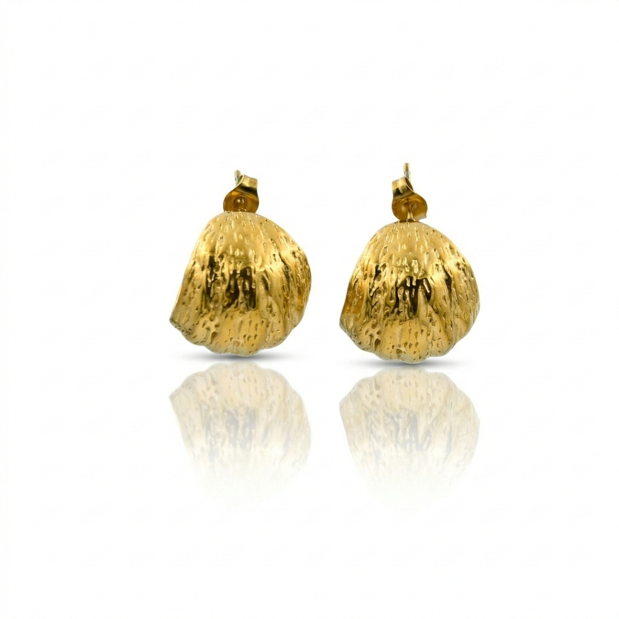 Textured C Shape Stud Earrings in 316L Stainless Steel with Gold PVD IP Plating