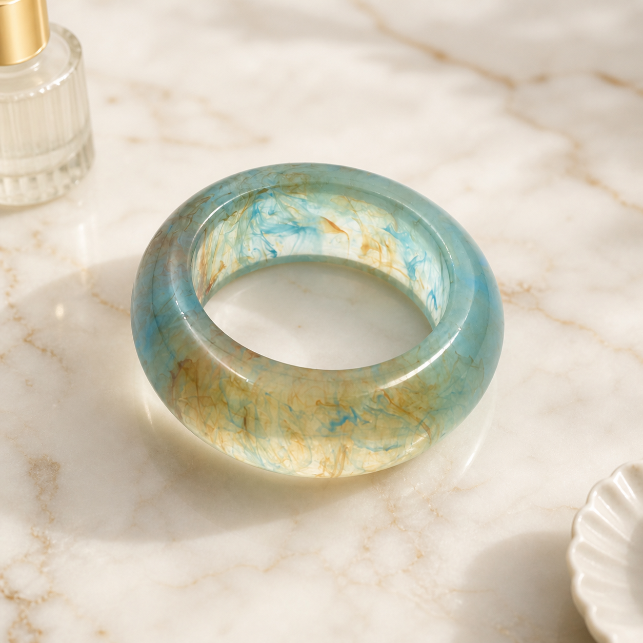 Aqua Swirl Resin Round Bangle Bracelet for Women