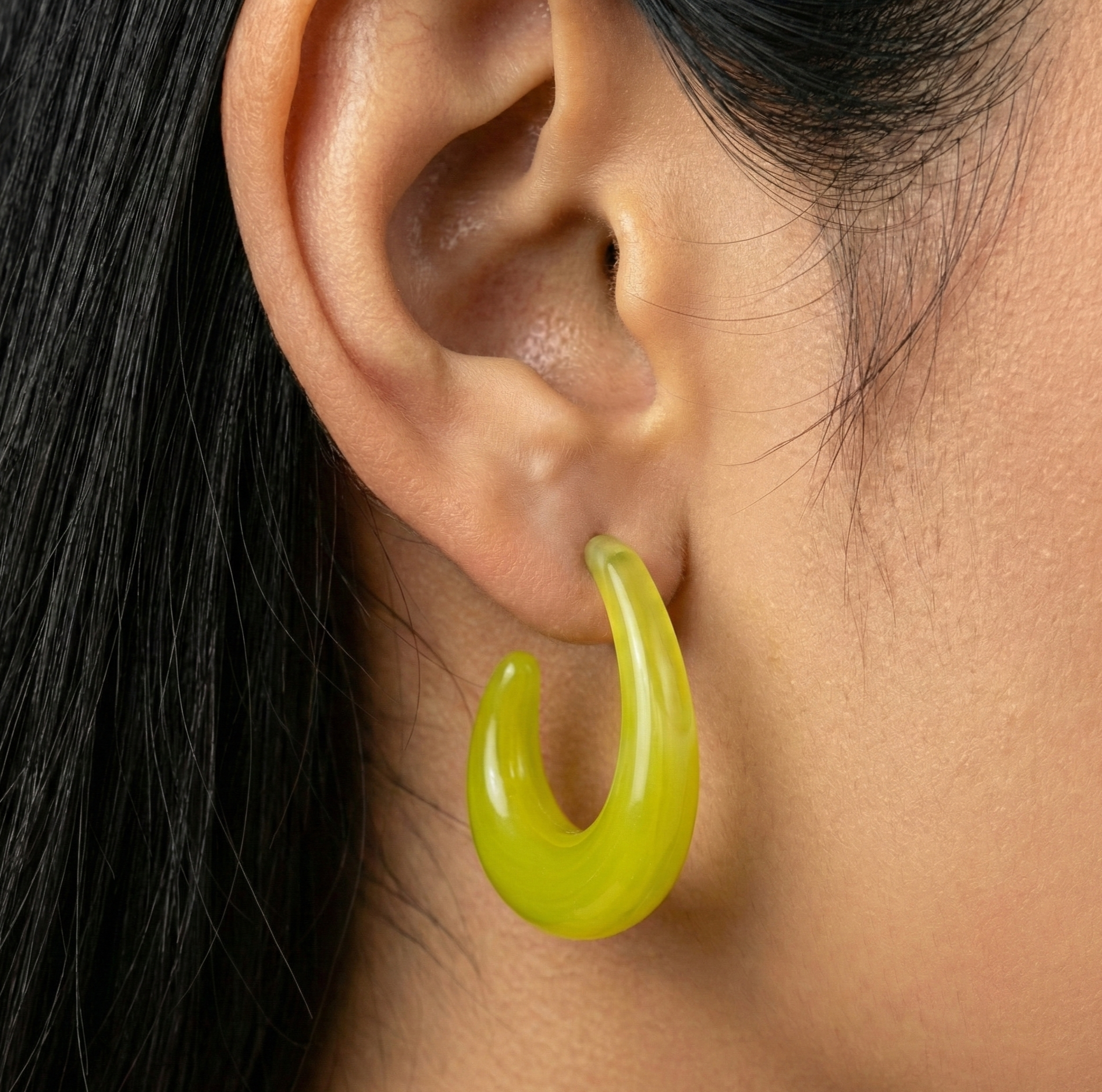 Lime Green Resin C Hoop Earrings