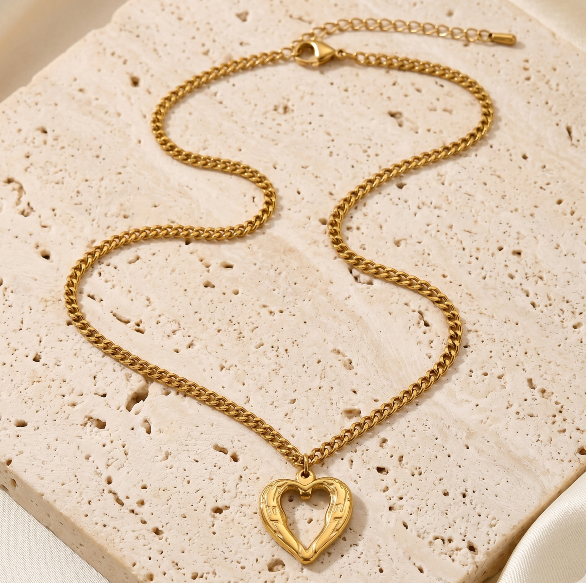 Gold Open Heart Pendant Chain Necklace for Women