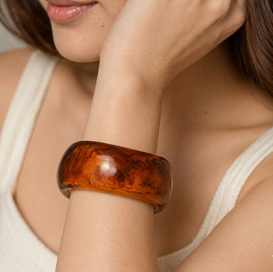 Amber Marbled Chunky Resin Bangle Bracelet for Women