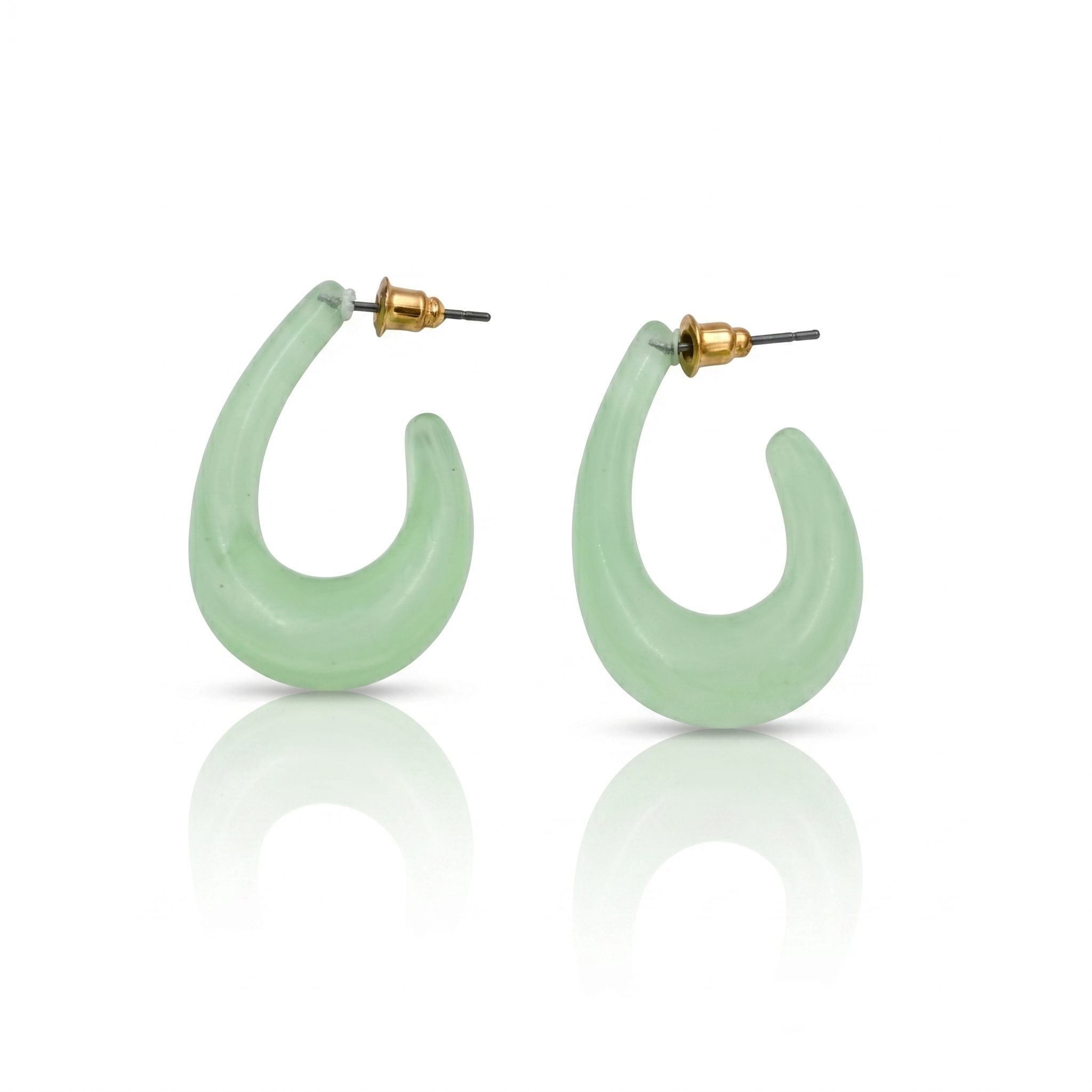 Mint Green Resin Open Hoop Earrings Stainless Steel Studs