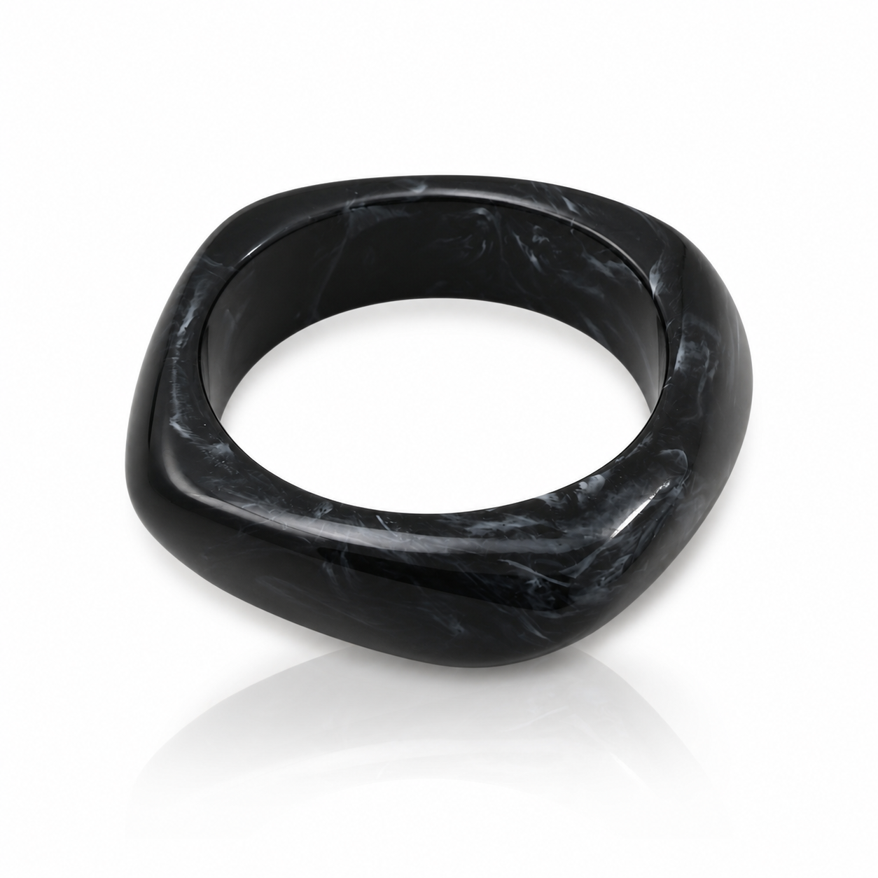 Black Marble Resin Square Bangle Bracelet for Women