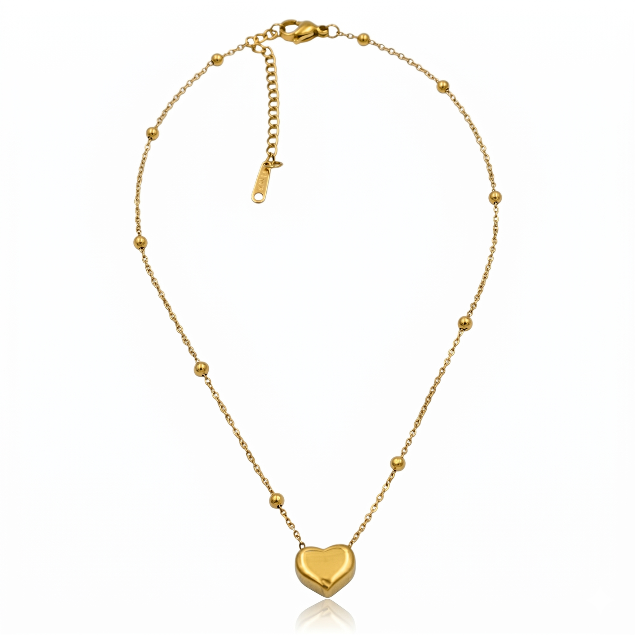 Gold Heart Bead Chain Necklace