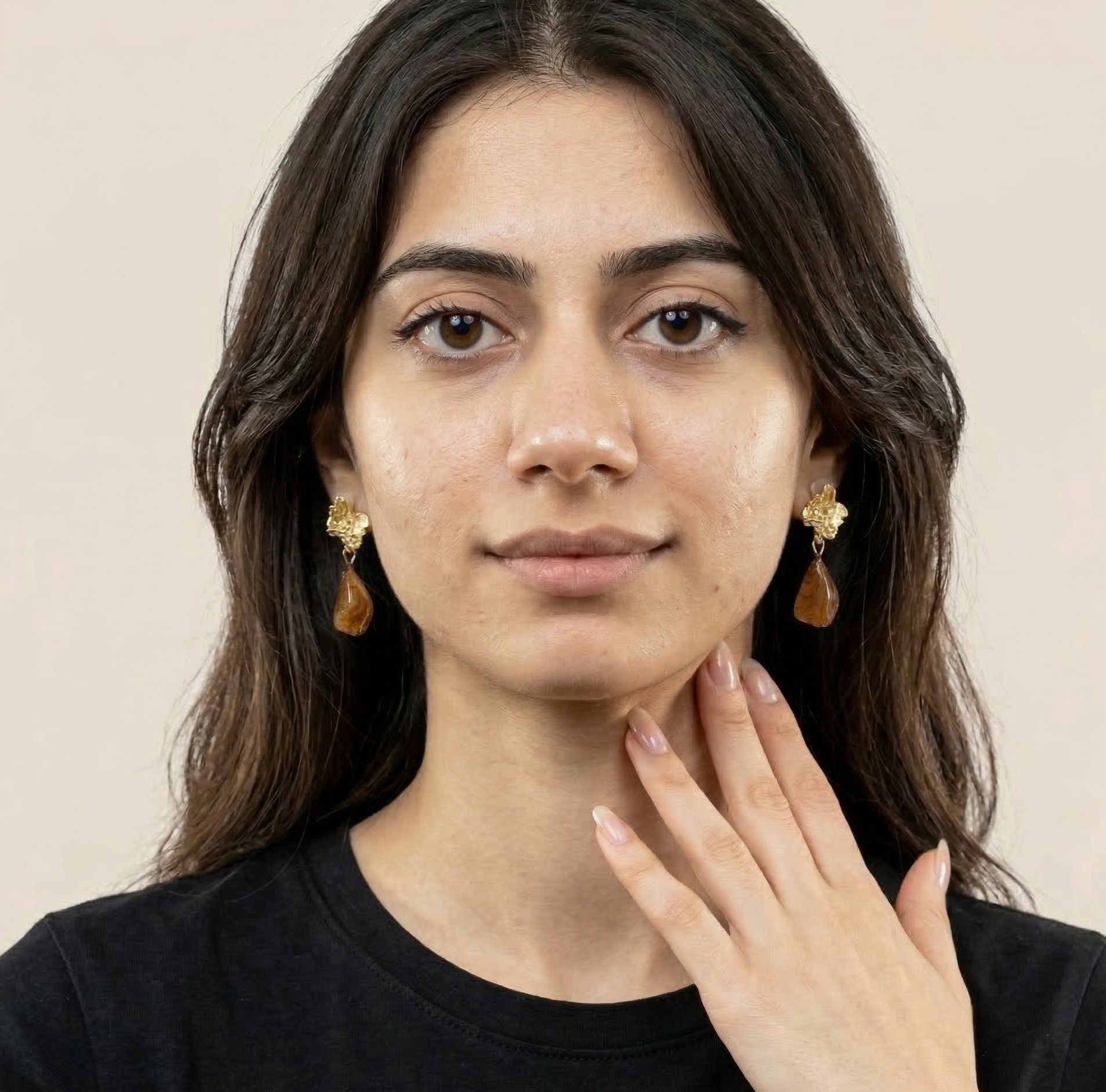 Amber Resin Drop Earrings Gold Tone Flower Studs
