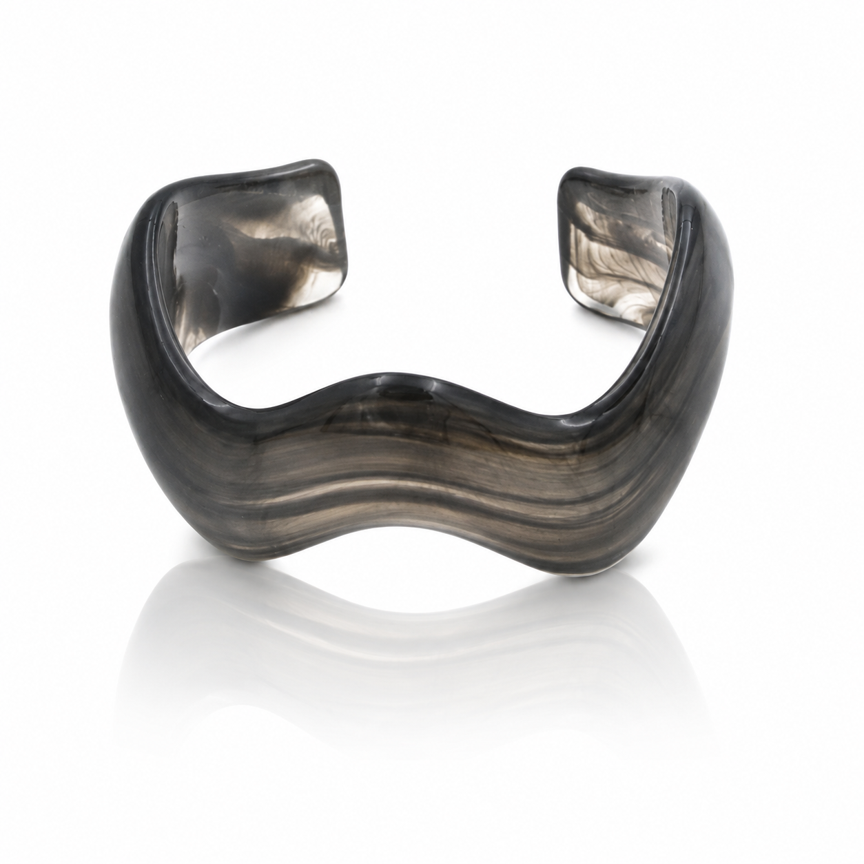 Smoky Grey Marble Wave Resin Open Cuff Bracelet for Women