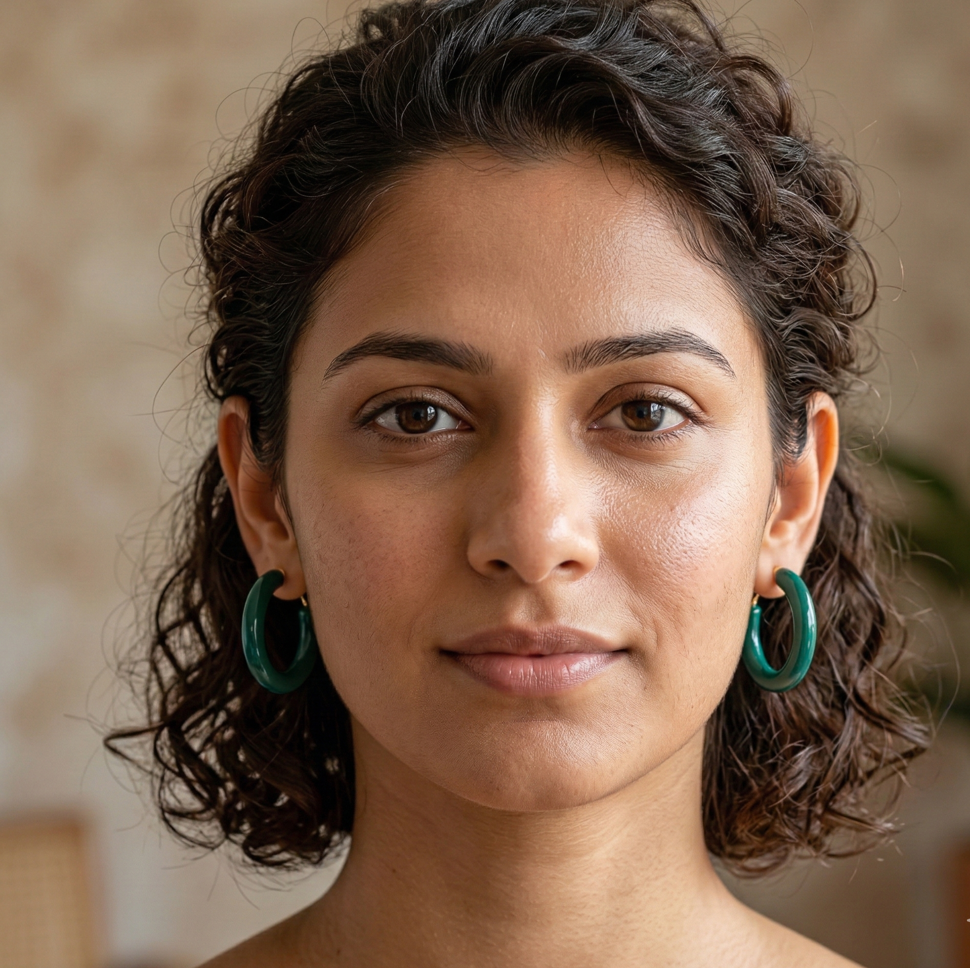 Deep Green Resin C Hoop Earrings
