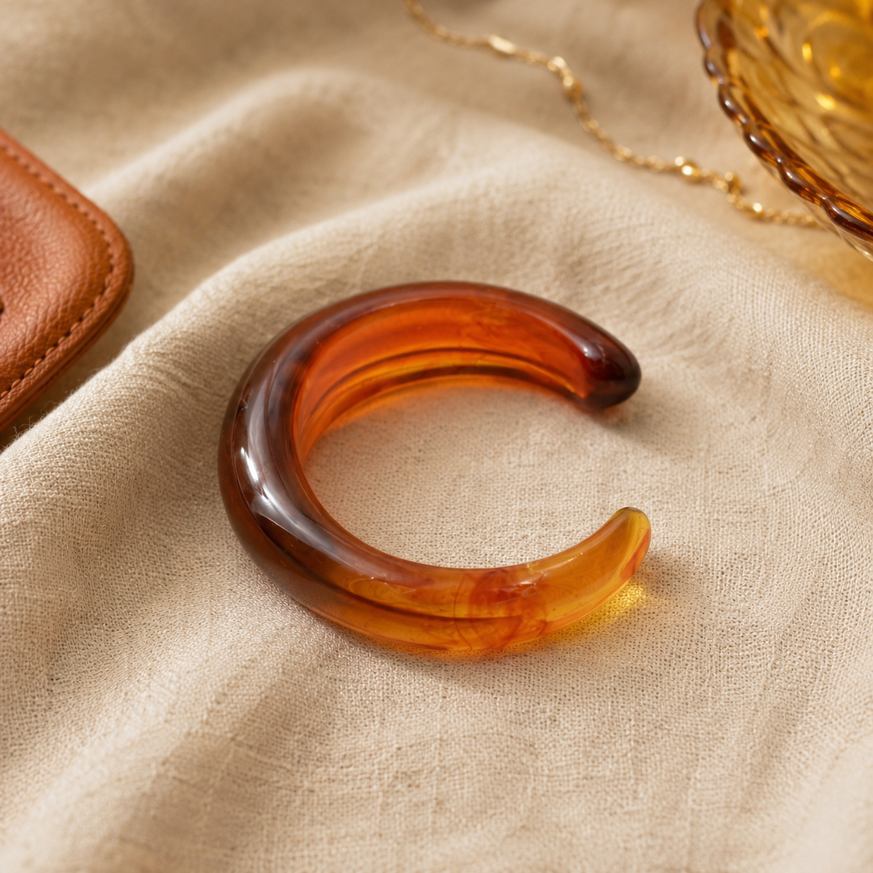 Amber Translucent Open Resin Cuff Bangle Bracelet for Women