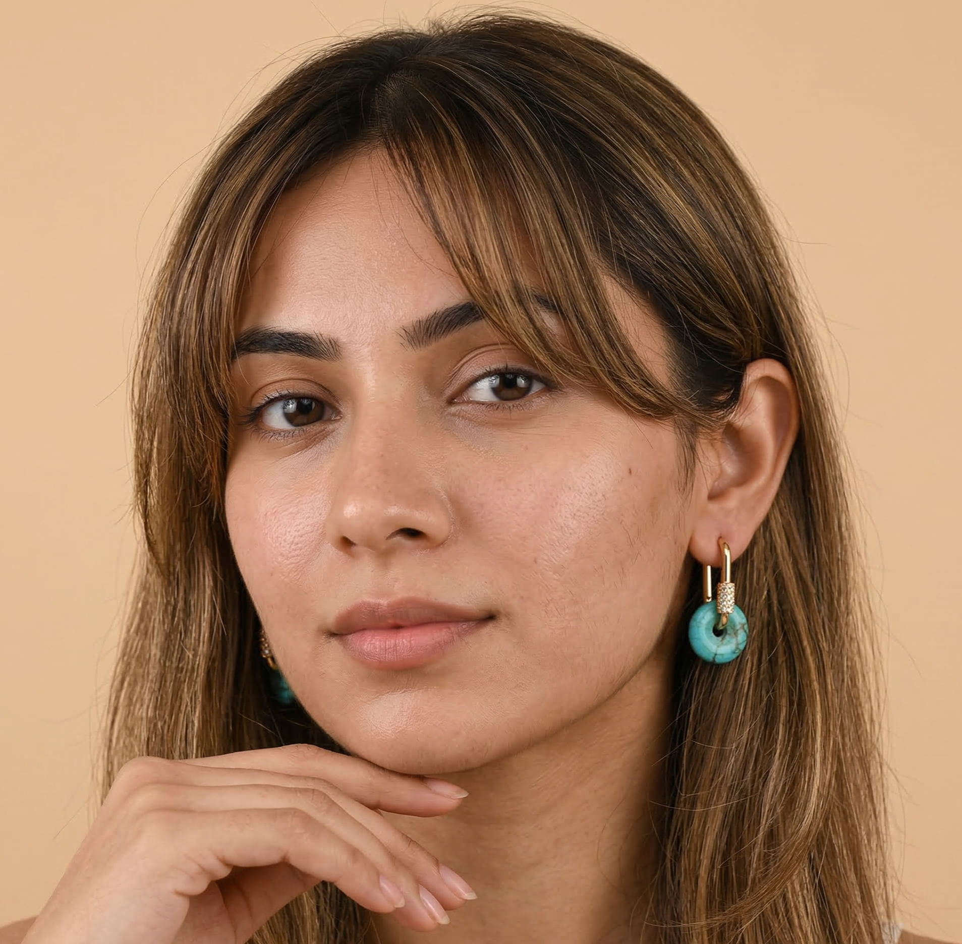 Turquoise Hoop Earrings Gold Tone Stainless Steel