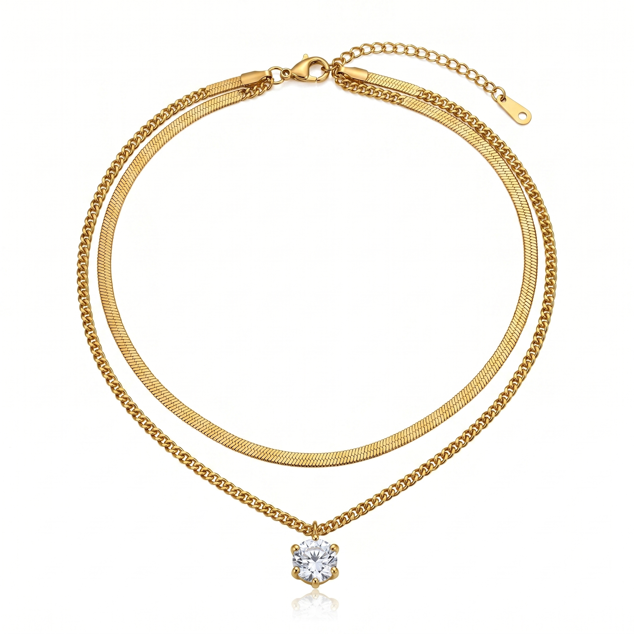 18K Gold Layered Snake Chain Zircon Pendant Necklace for Women