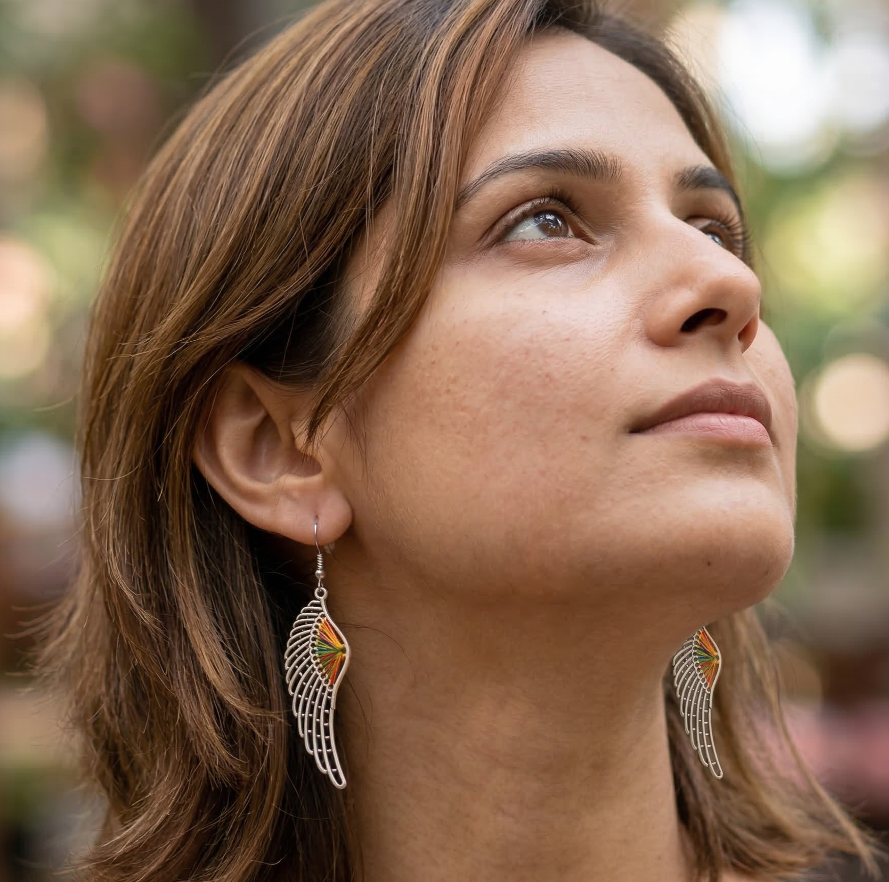 Bohemian Angel Wing Drop Earrings Silver Tone Alloy