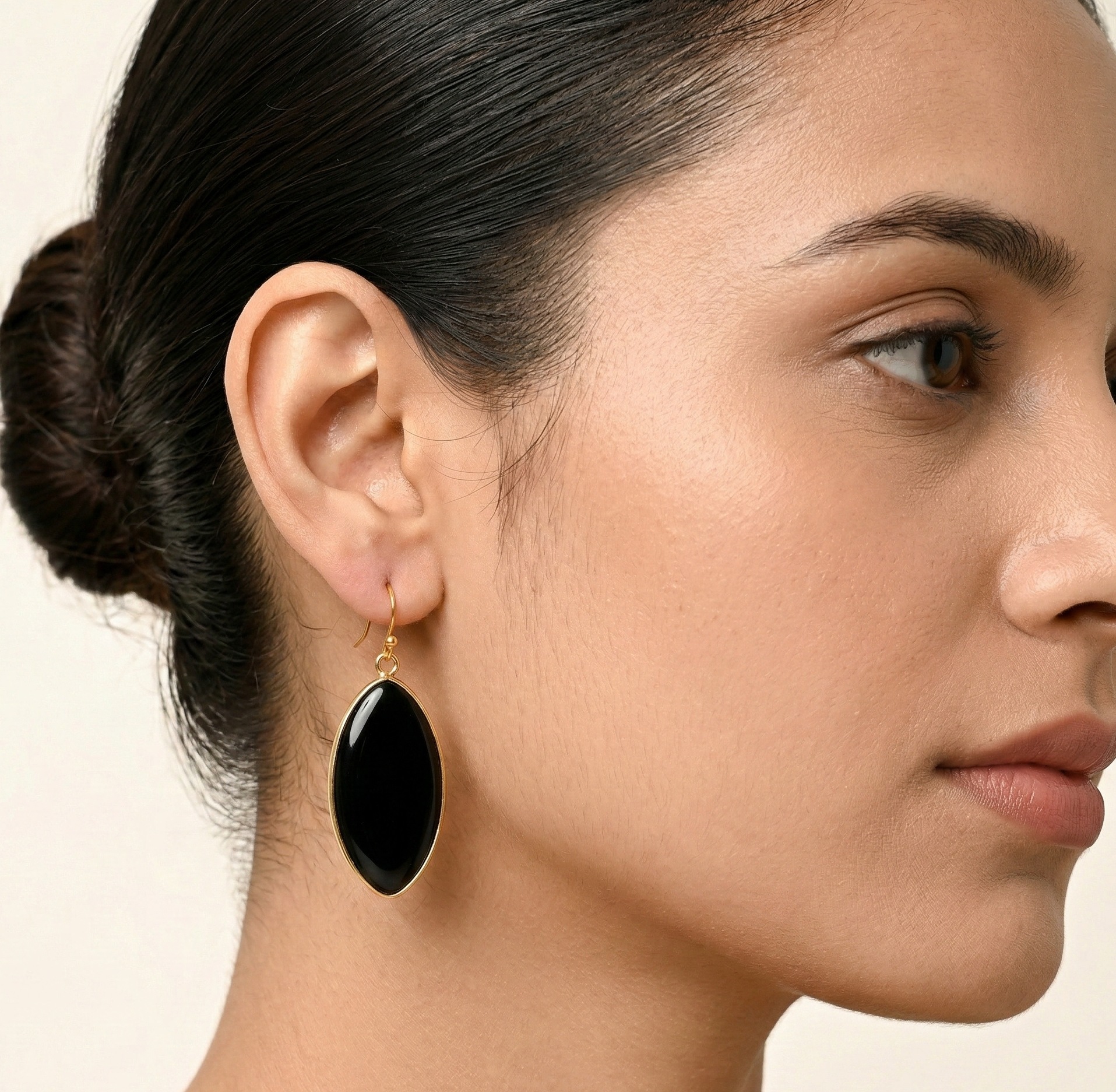Black obsidian Stone Drop Earrings Gold Tone Hook Earrings