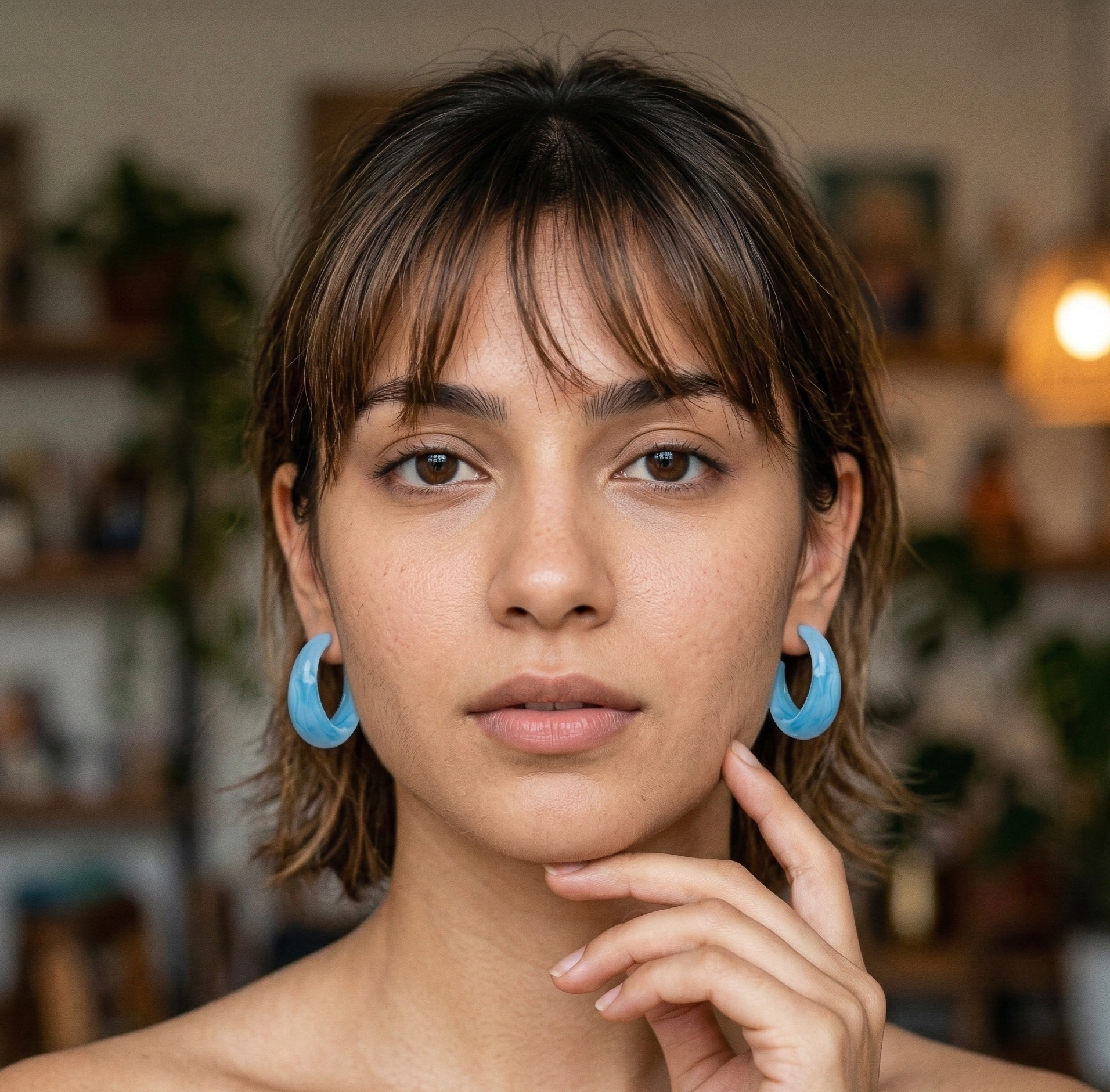Sky Blue Acrylic Hoop Earrings for Women Bold Glossy Stud Hoops