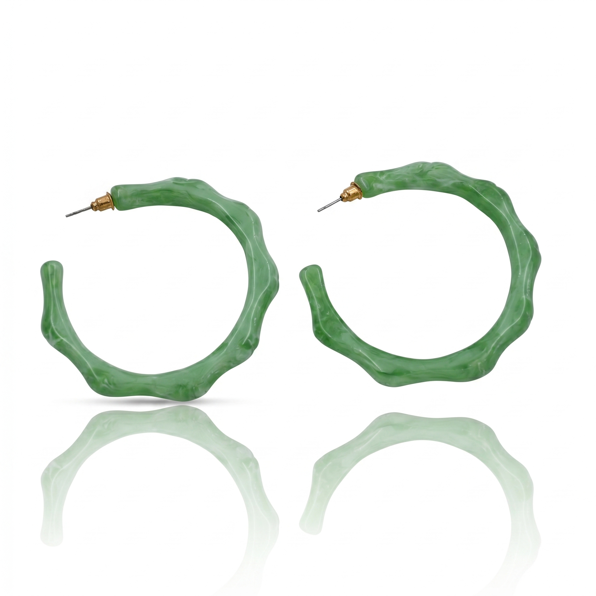 Mint Green Textured Resin Hoop Earrings Stainless Steel Studs