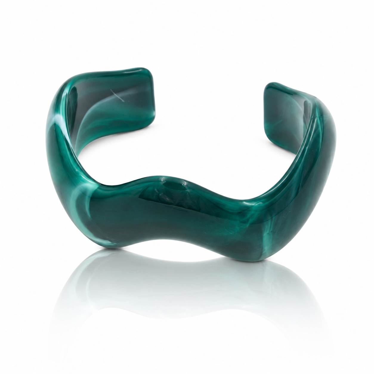 Emerald Green Wave Resin Open Cuff Bracelet for Women