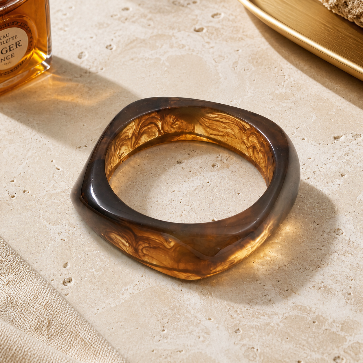 Amber Swirl Resin Square Bangle Bracelet for Women