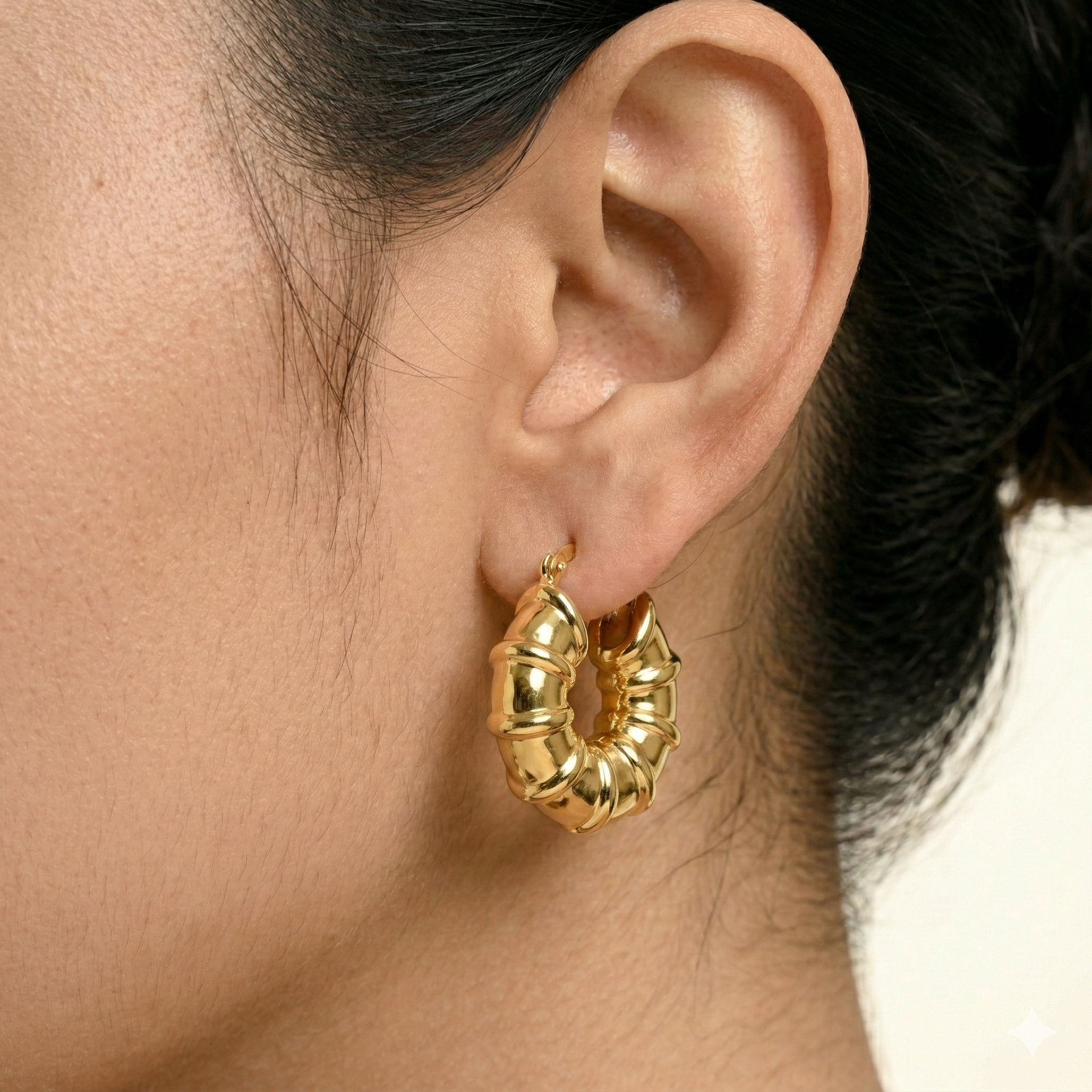 18K Gold Plated Chunky Bamboo Hoop Earrings in 316L Stainless Steel
