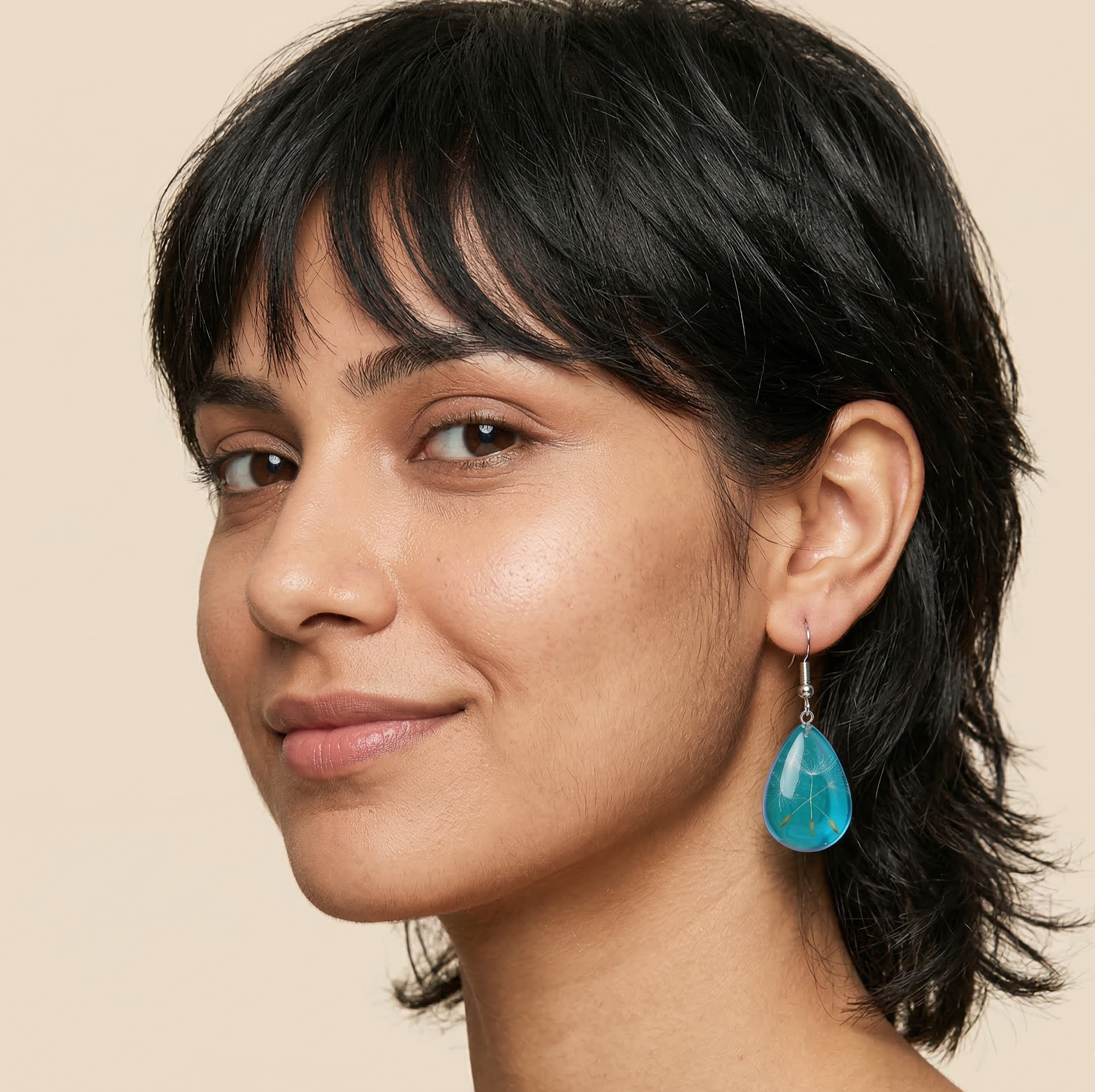 Sky Blue Dandelion Resin Teardrop Earrings Stainless Steel Hooks