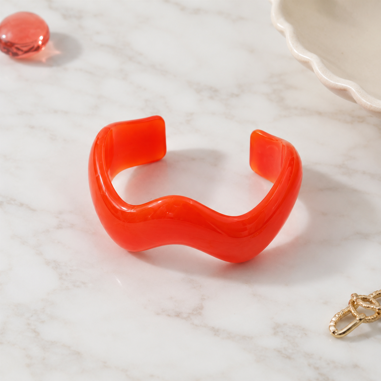 Orange Irregular Wave Resin Open Cuff Bracelet for Women 