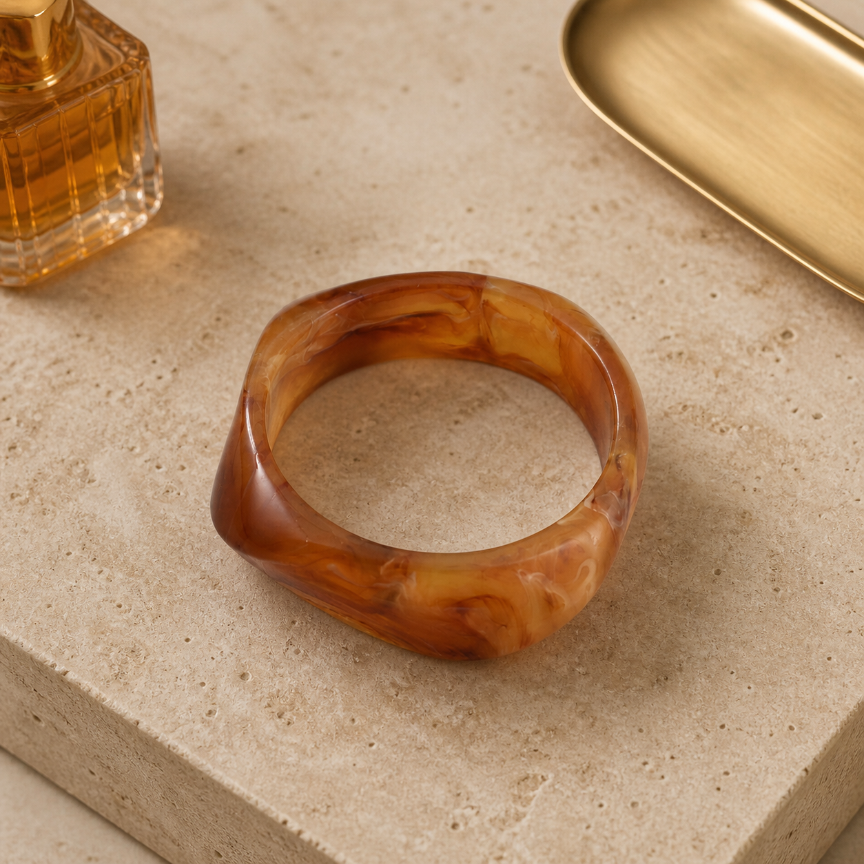 Amber Swirl Resin Sculpted Bangle Bracelet for Women