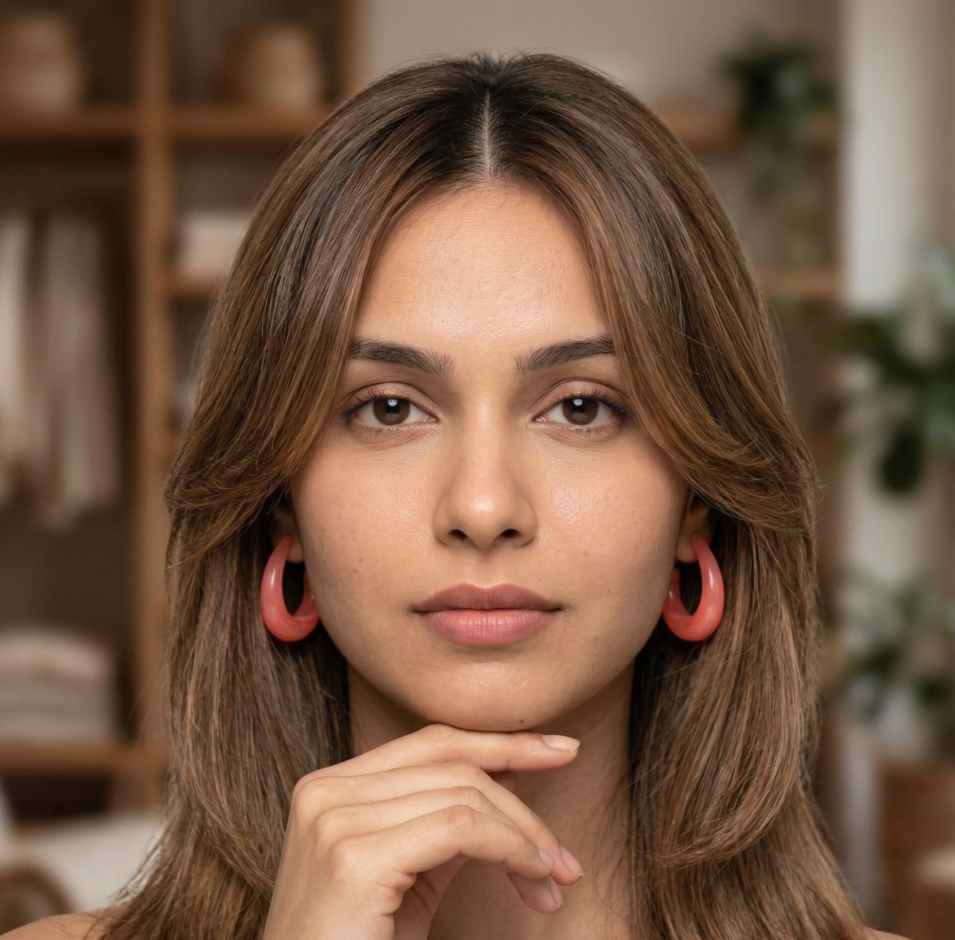 Coral Pink Resin U Hoop Earrings
