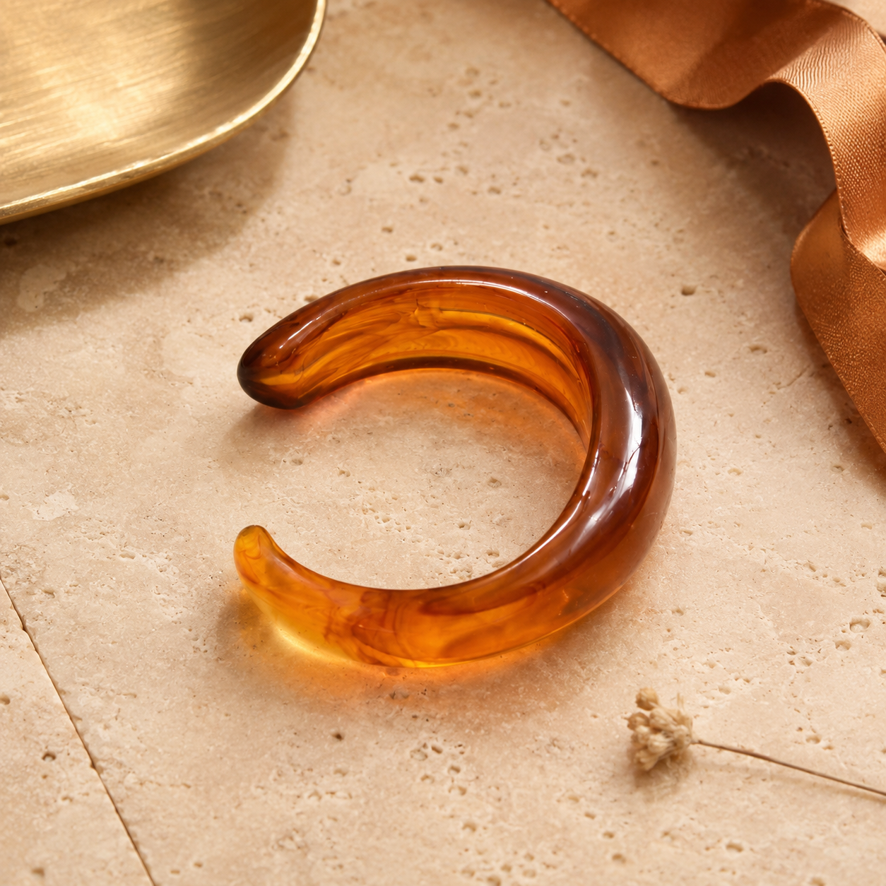 Amber Open Resin Cuff Bracelet for Women