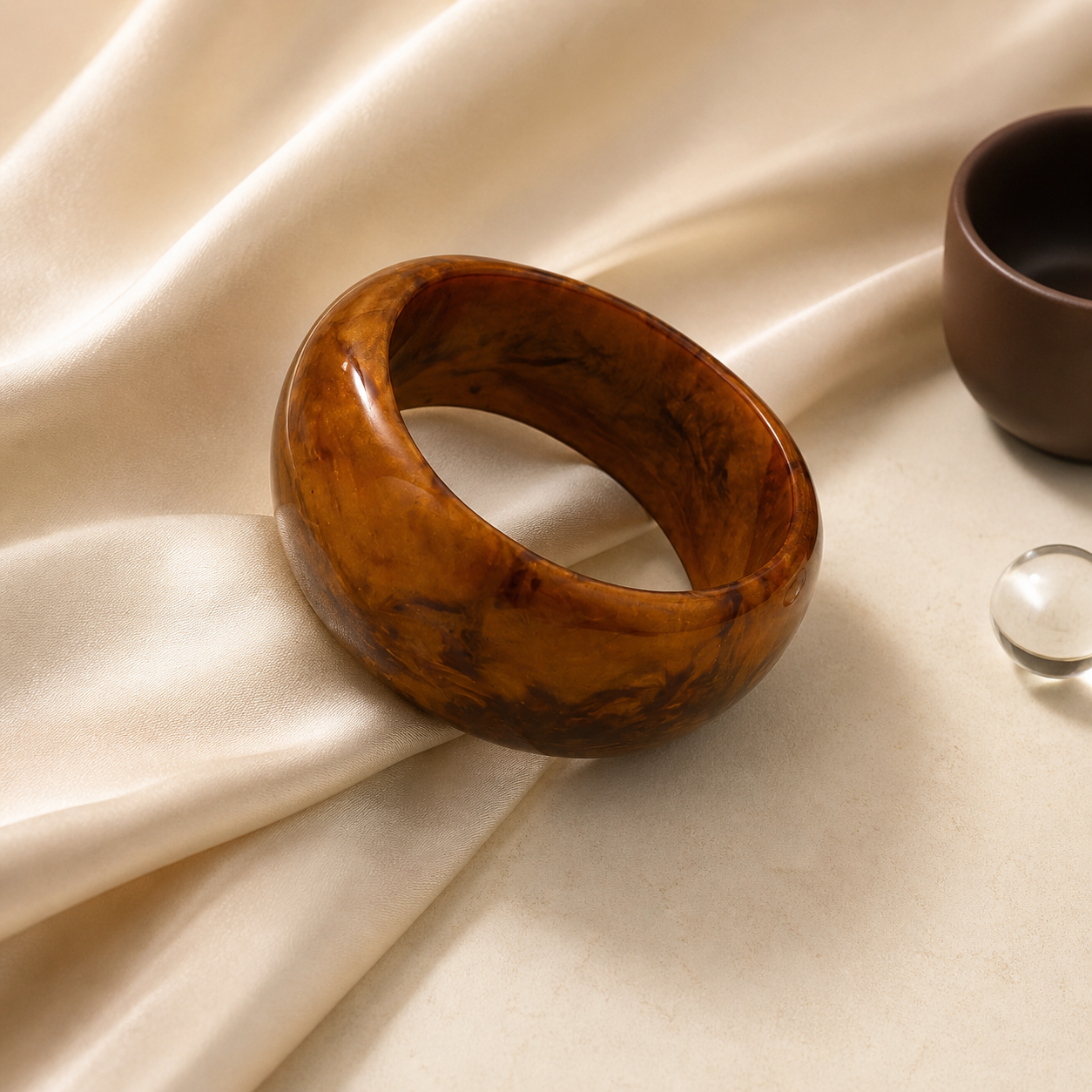 Brown Marbled Resin Statement Bangle Bracelet for Women