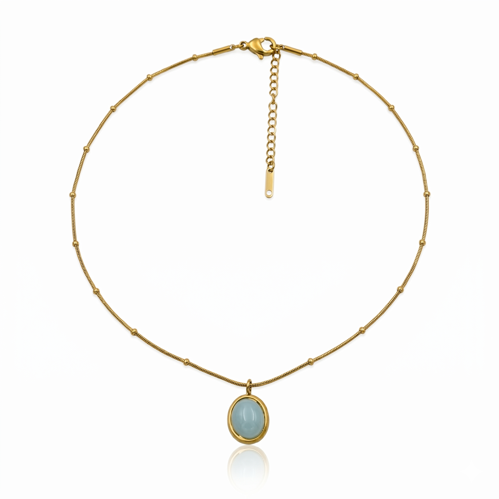 Blue Cat Eye Oval Pendant Necklace in 18K Gold Plated Stainless Steel