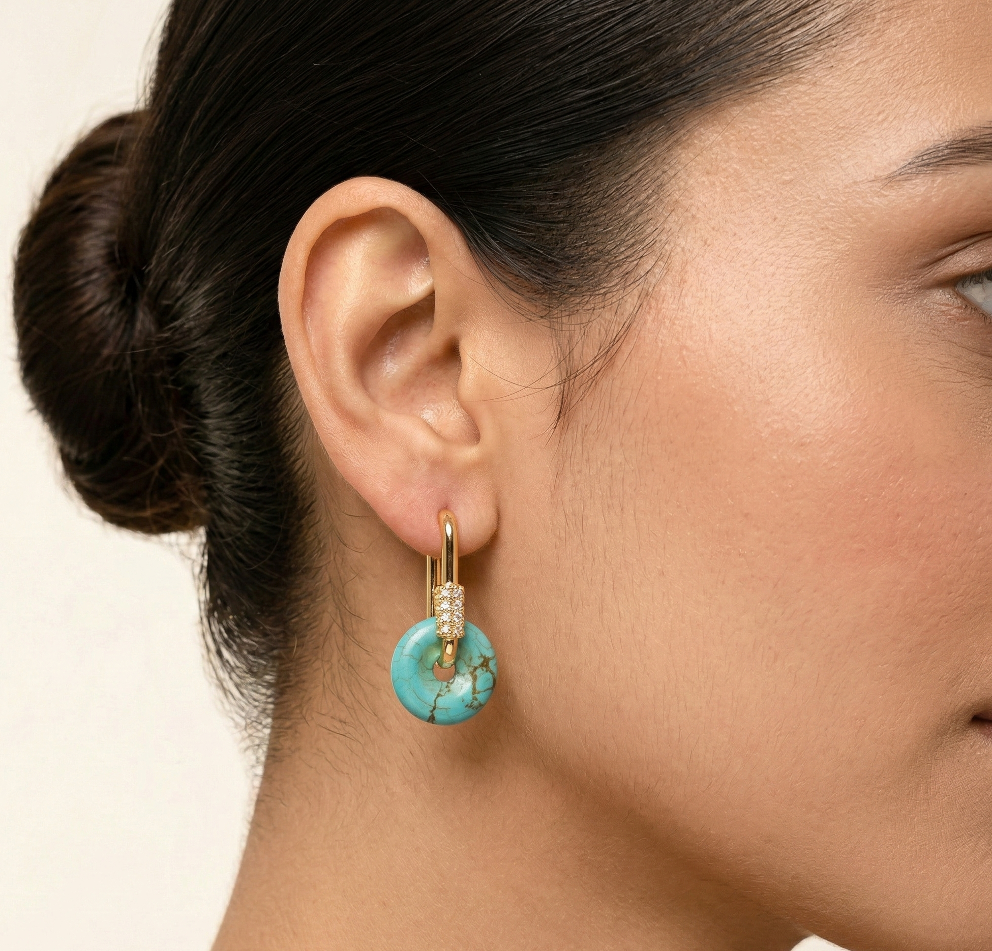 Turquoise Hoop Earrings Gold Tone Stainless Steel