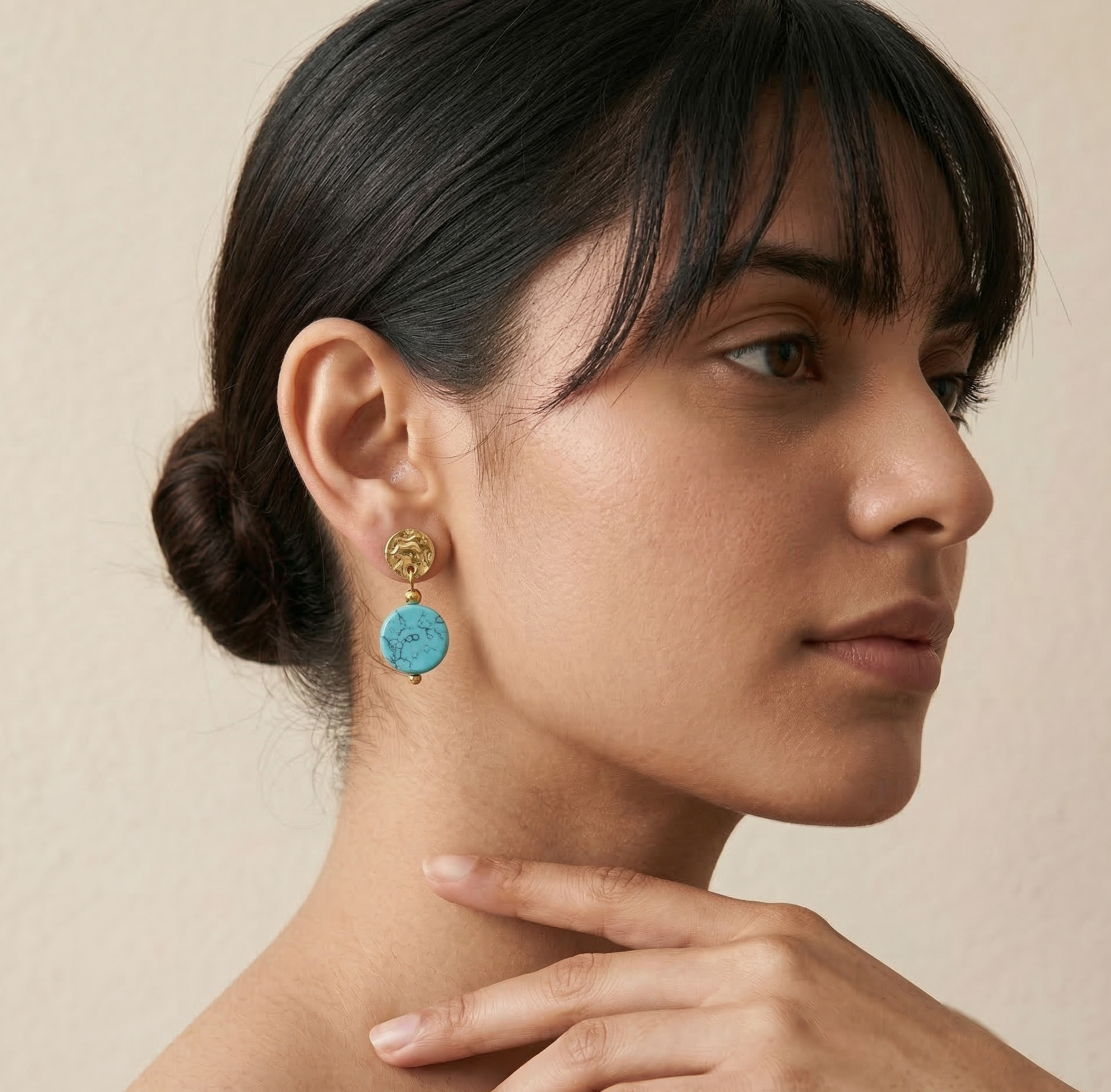 Turquoise Drop Earrings Gold Tone Metal