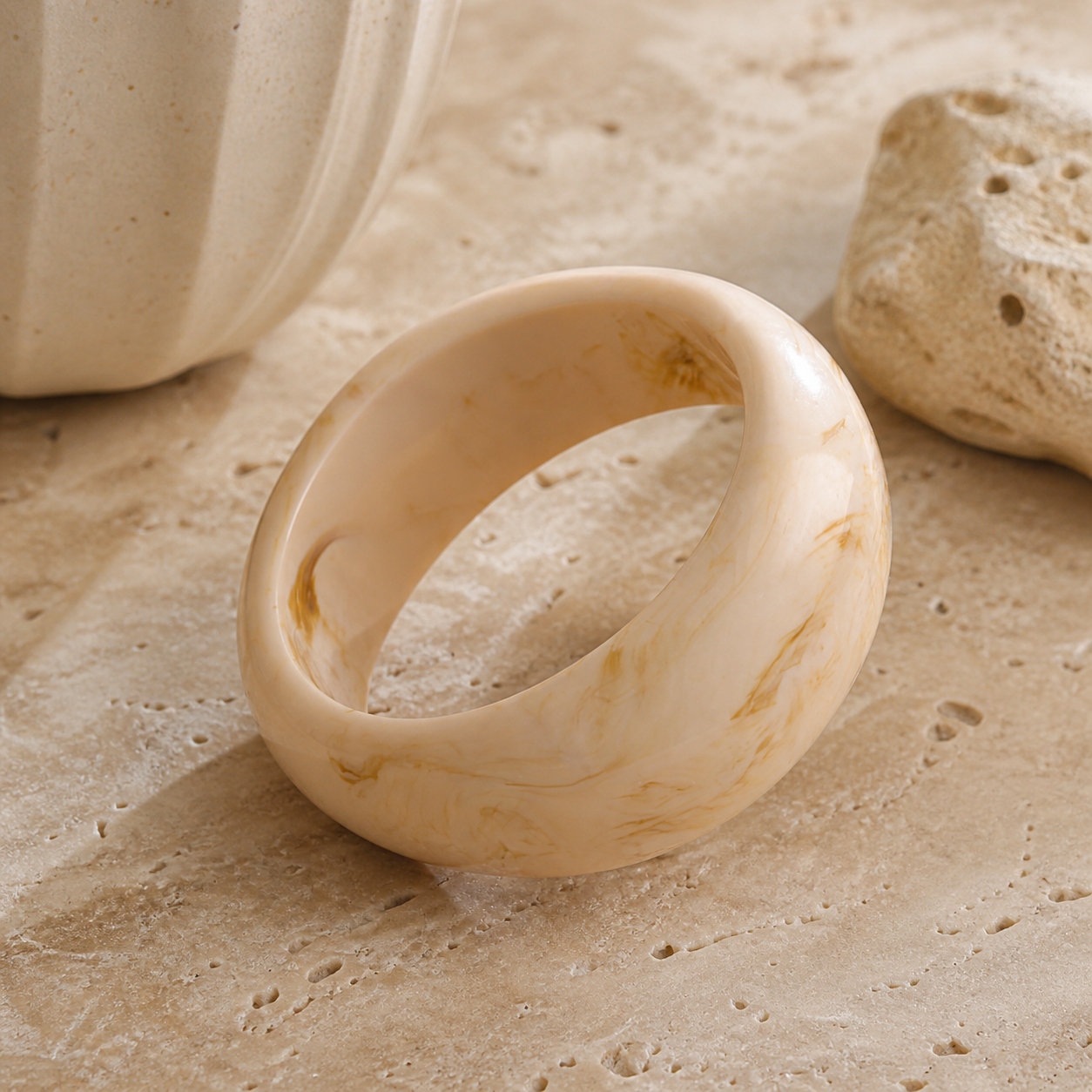 Ivory Swirl Resin Oval Bangle Bracelet for Women