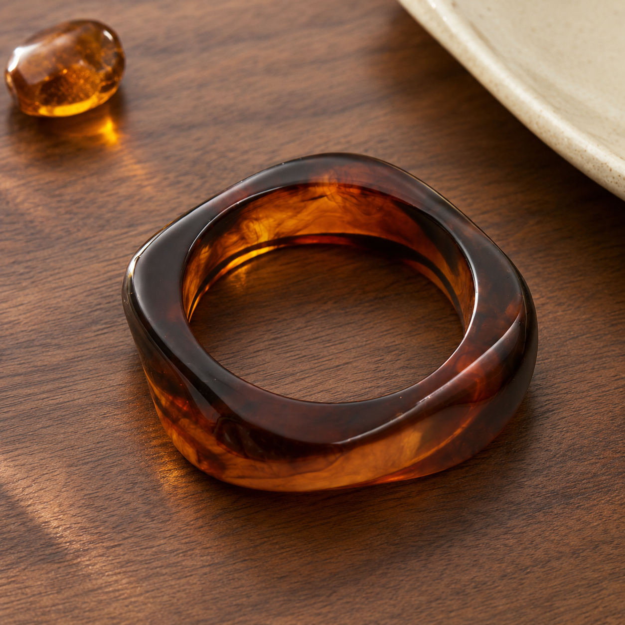 Smoky Amber Chunky Geometric Resin Bangle Bracelet for Women