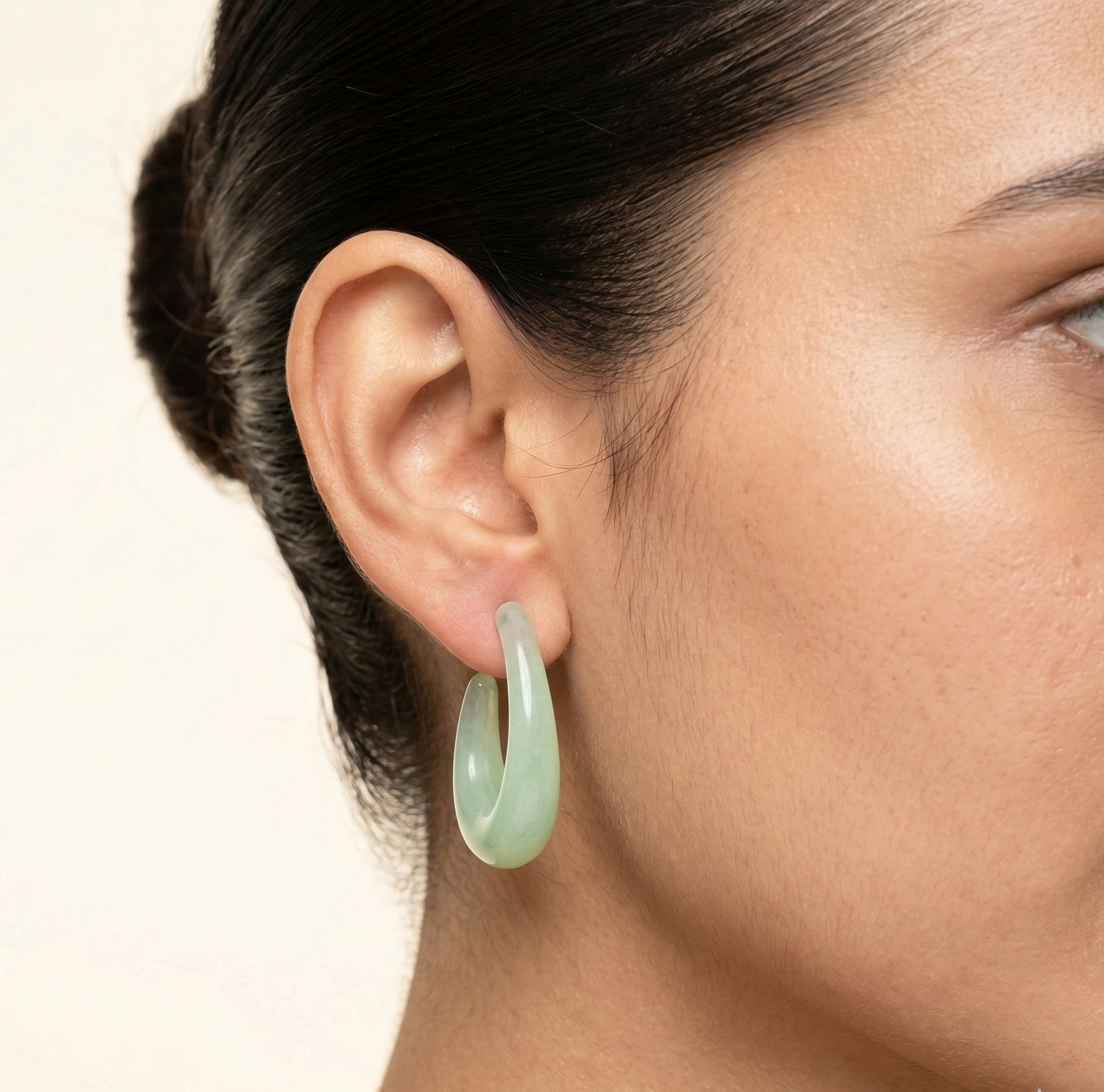 Mint Green Resin Open Hoop Earrings Stainless Steel Studs
