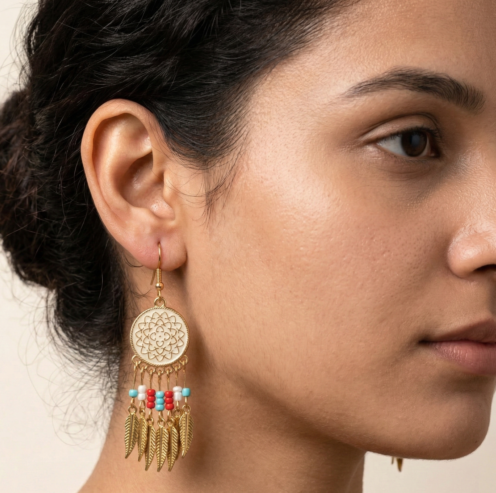 Bohemian Leaf Tassel Earrings Gold Plated Beaded Drop Earrings for Women