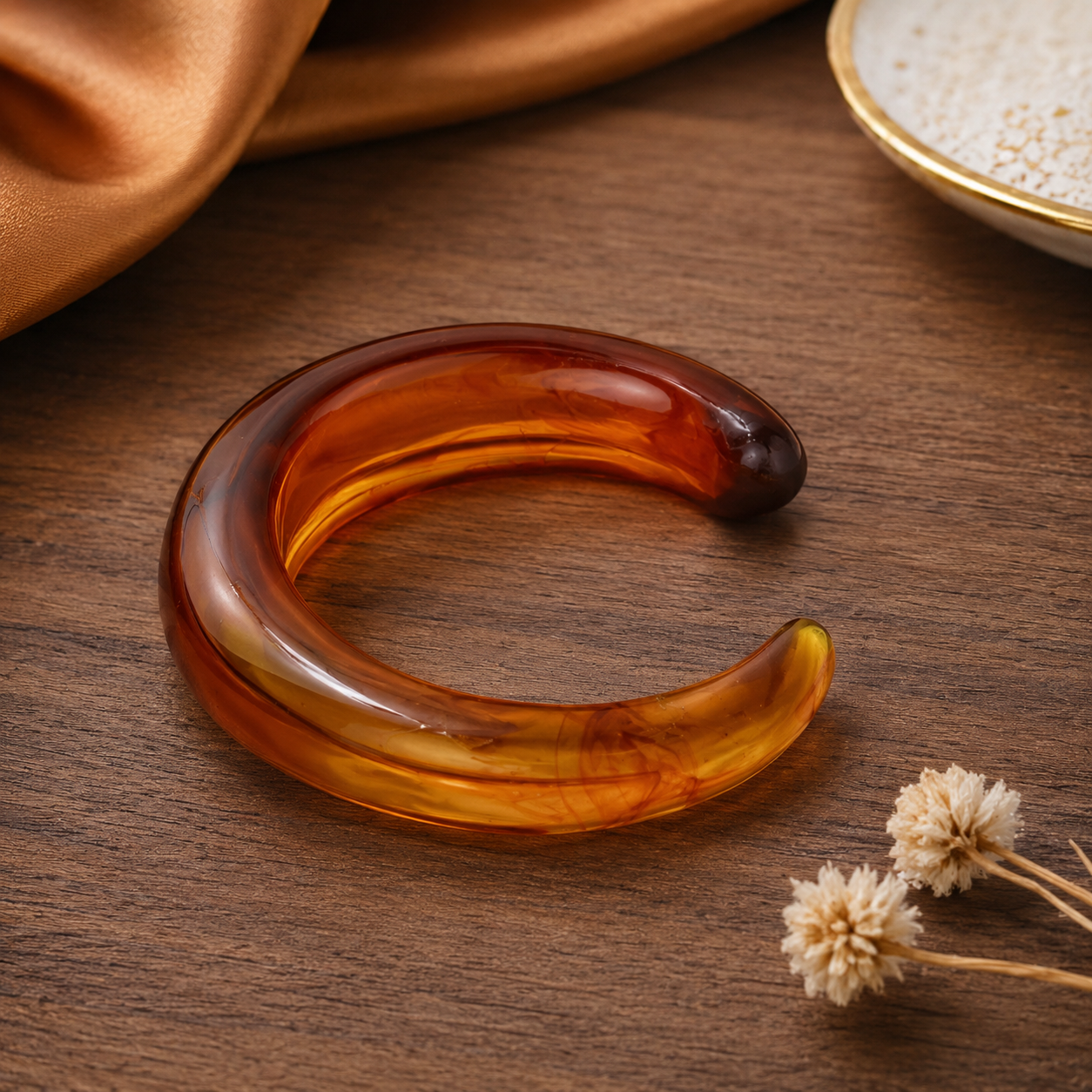 Amber Translucent Open Resin Cuff Bangle Bracelet for Women