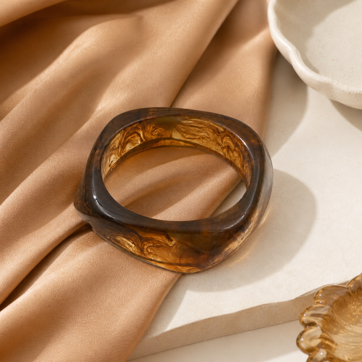 Amber Swirl Resin Square Bangle Bracelet for Women