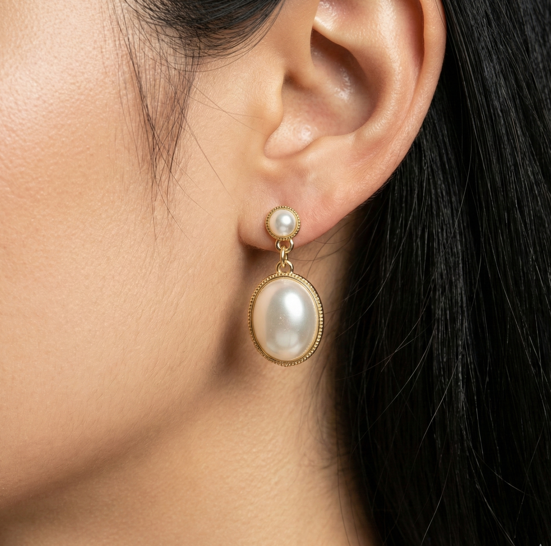 White Cat’s Eye Drop Earrings Gold Tone Stud Earrings
