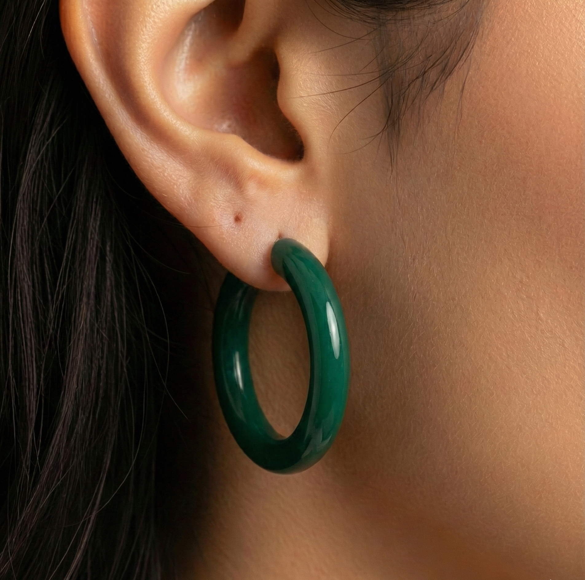 Deep Green Resin C Hoop Earrings