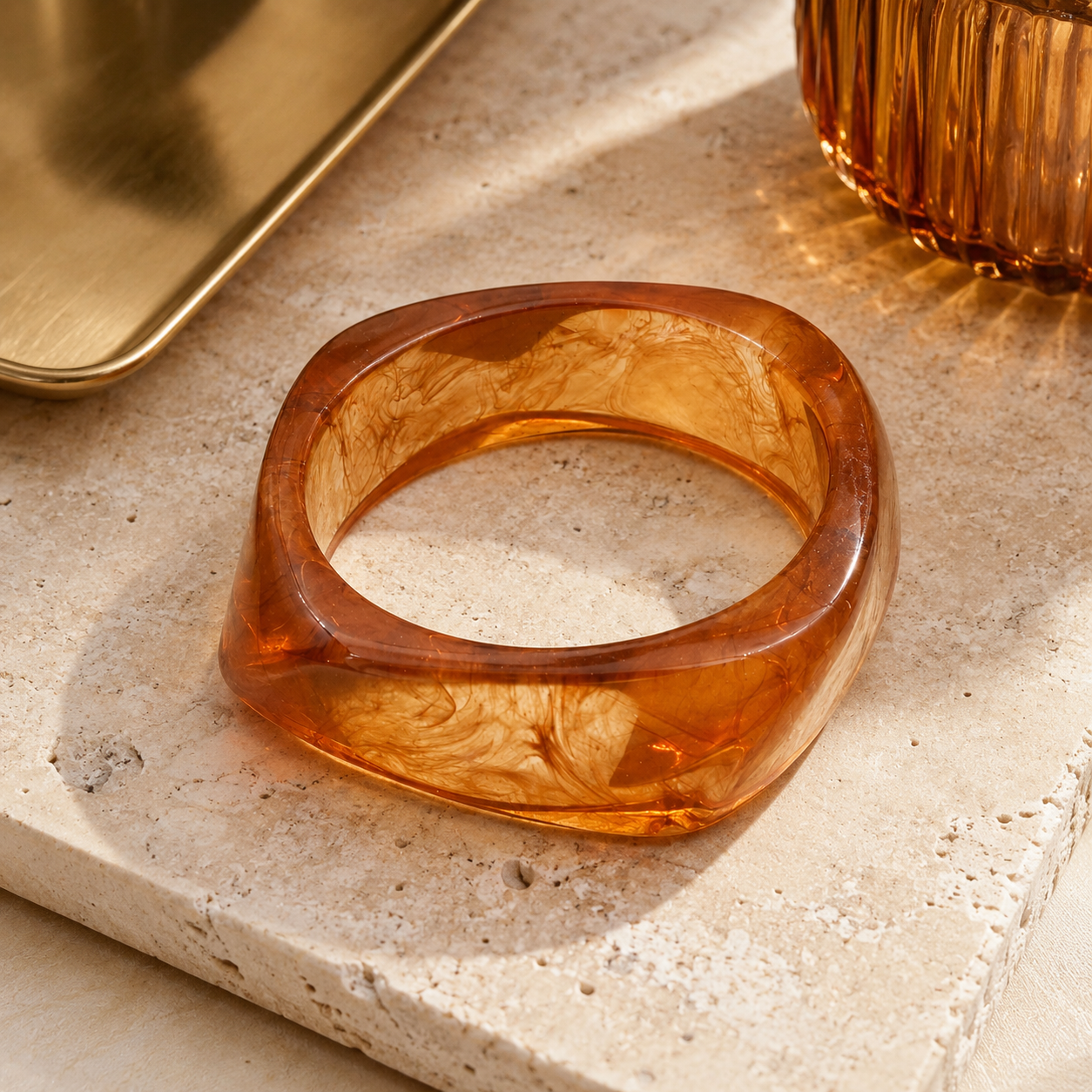 Honey Amber Geometric Resin Bangle Bracelet for Women