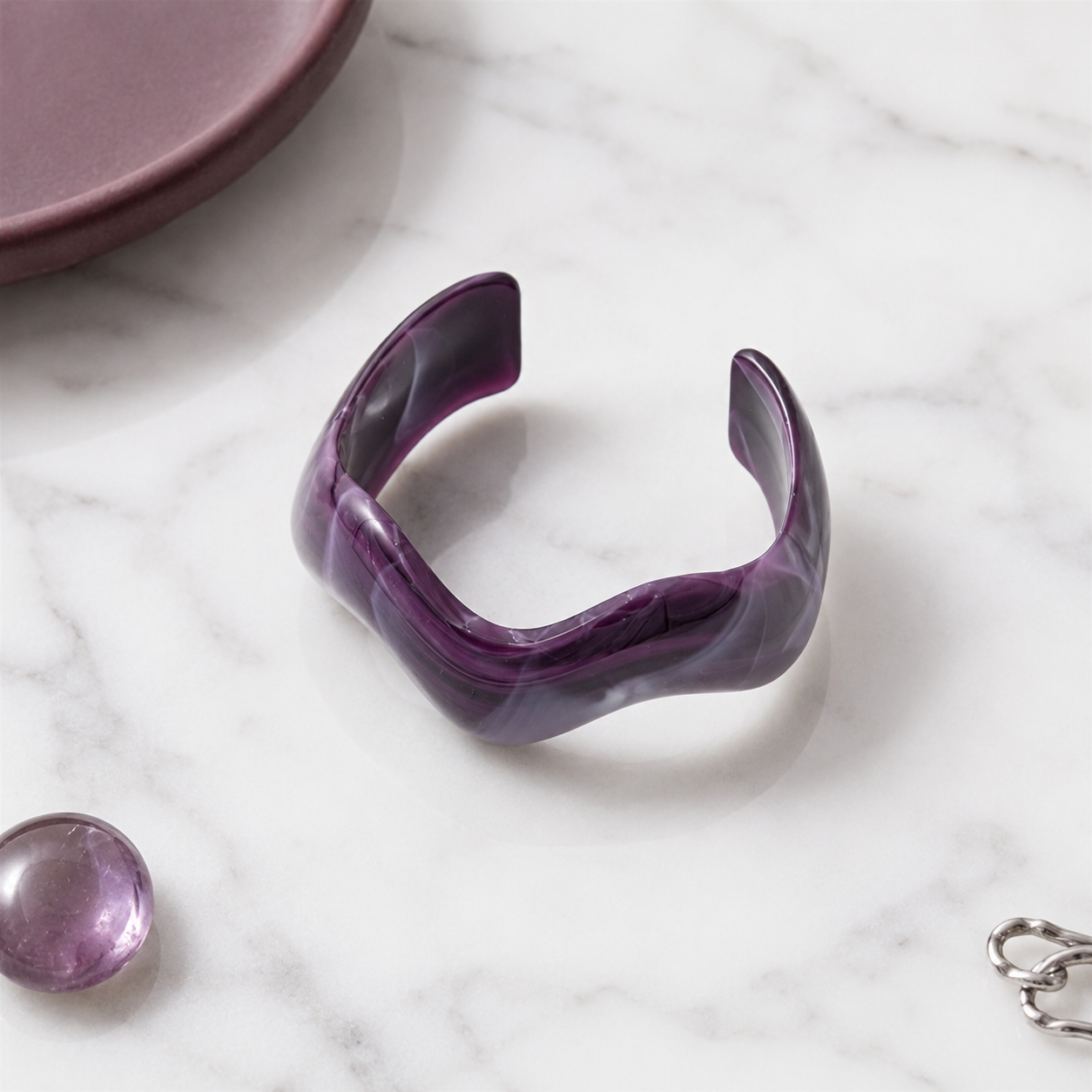 Irregular Wave Resin Open Cuff Bracelet for Women | Chunky Acrylic Bangle
