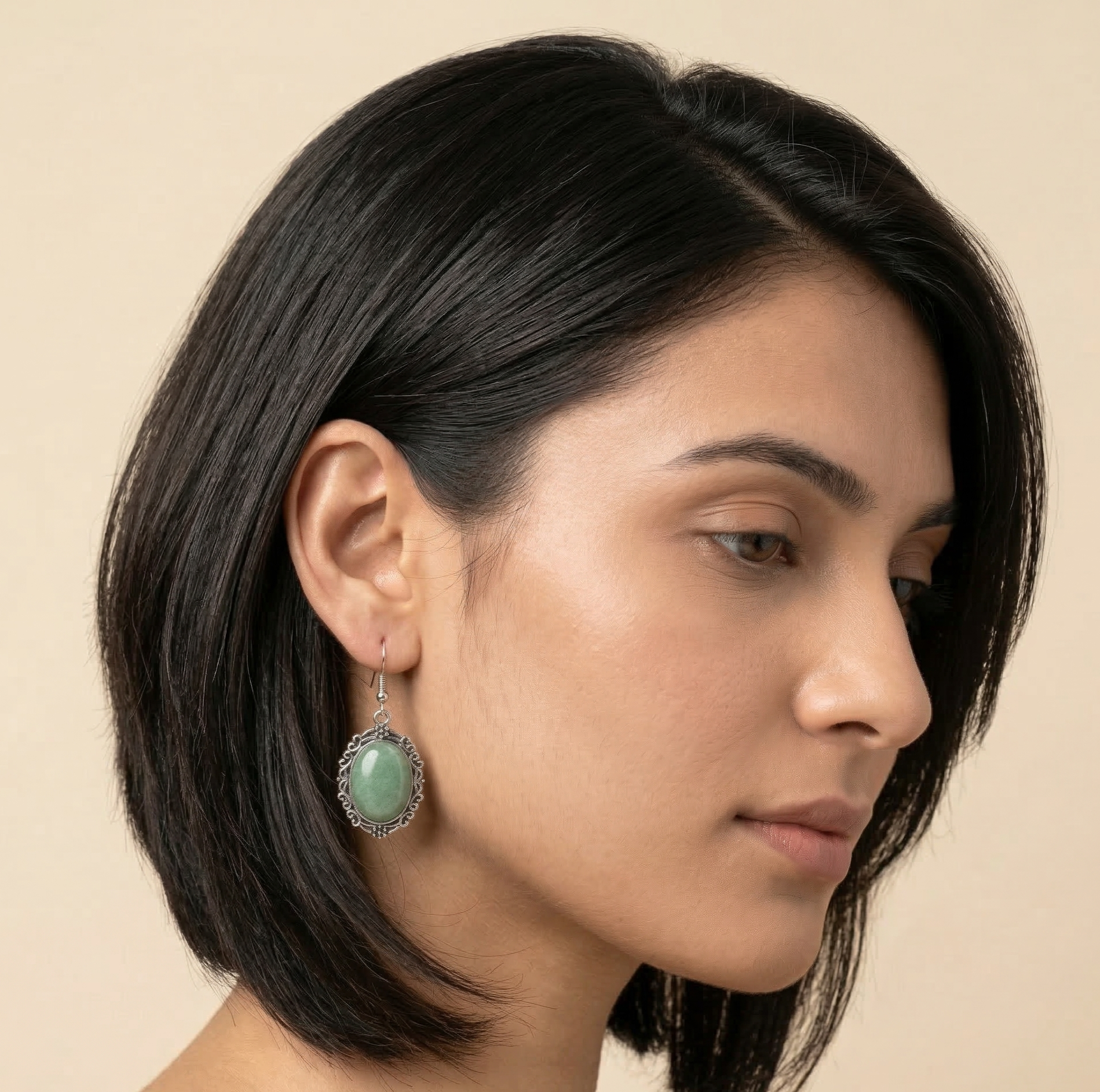 Green East Mausoleum Dangle Earrings Silver Tone Hook Earrings